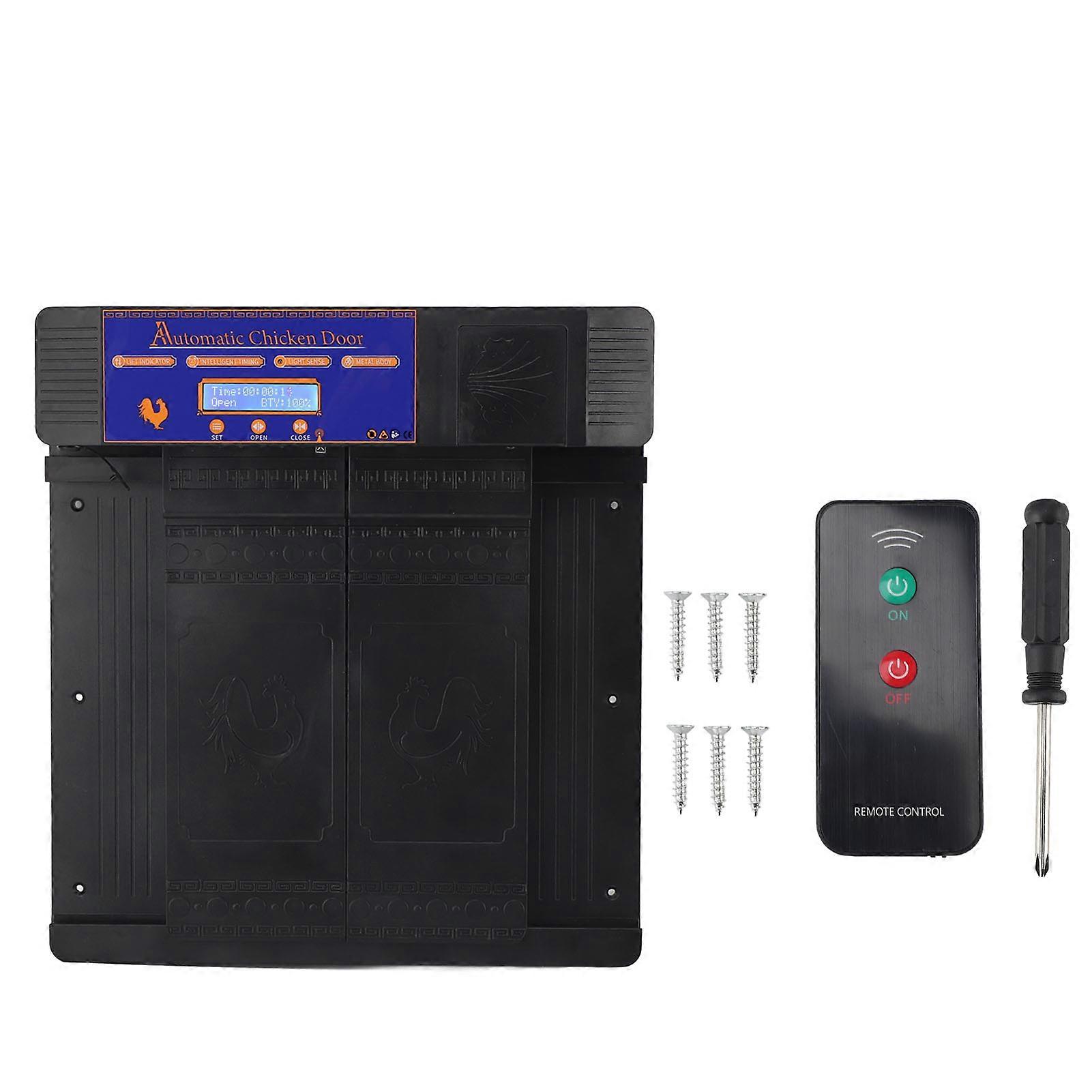 Automatic Chicken Coop Door Remote Control Light Sensing Timer Setting Auto Coop Door Opener Black