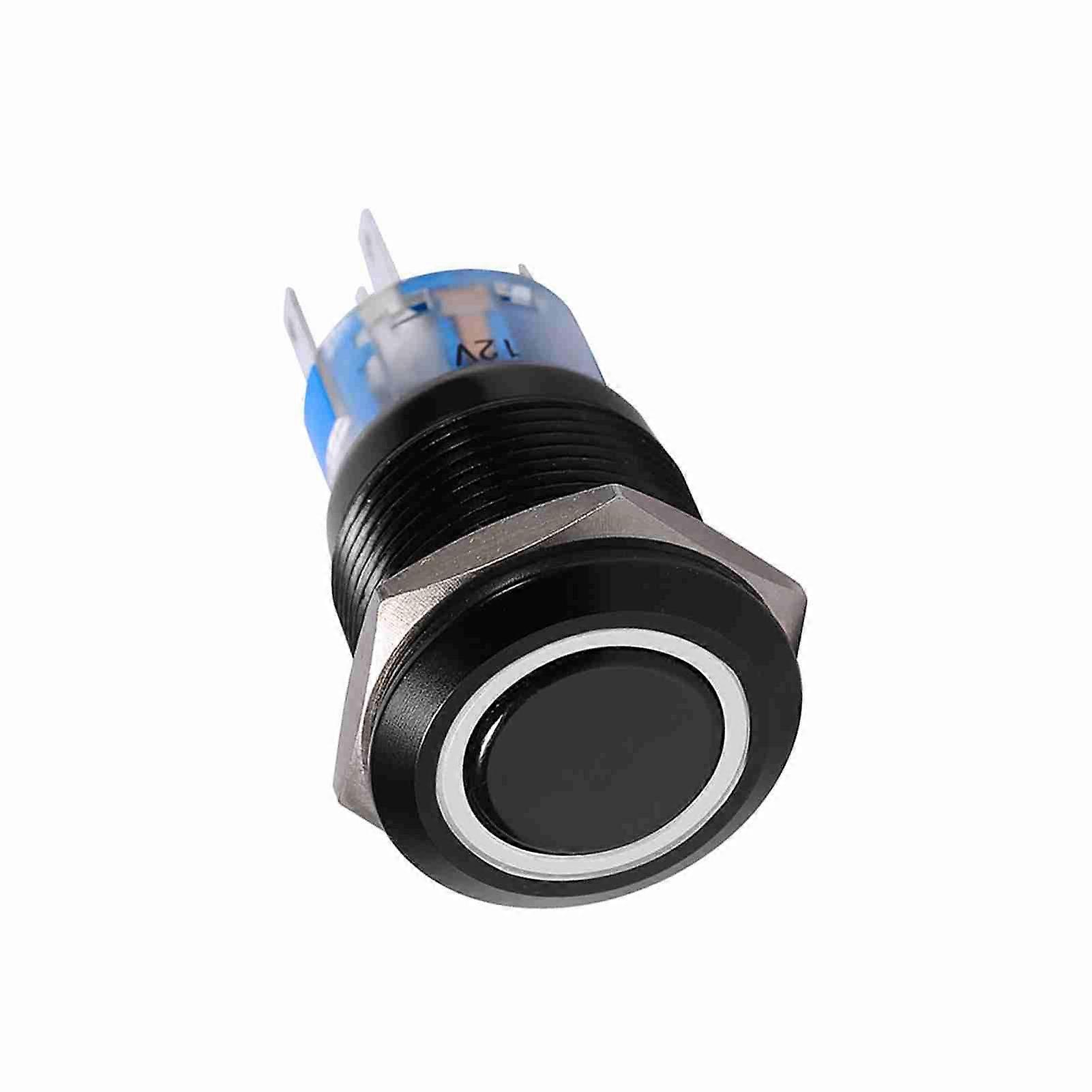 19mm 12-24V Black Waterproof Self-locking LED Push Button Switch