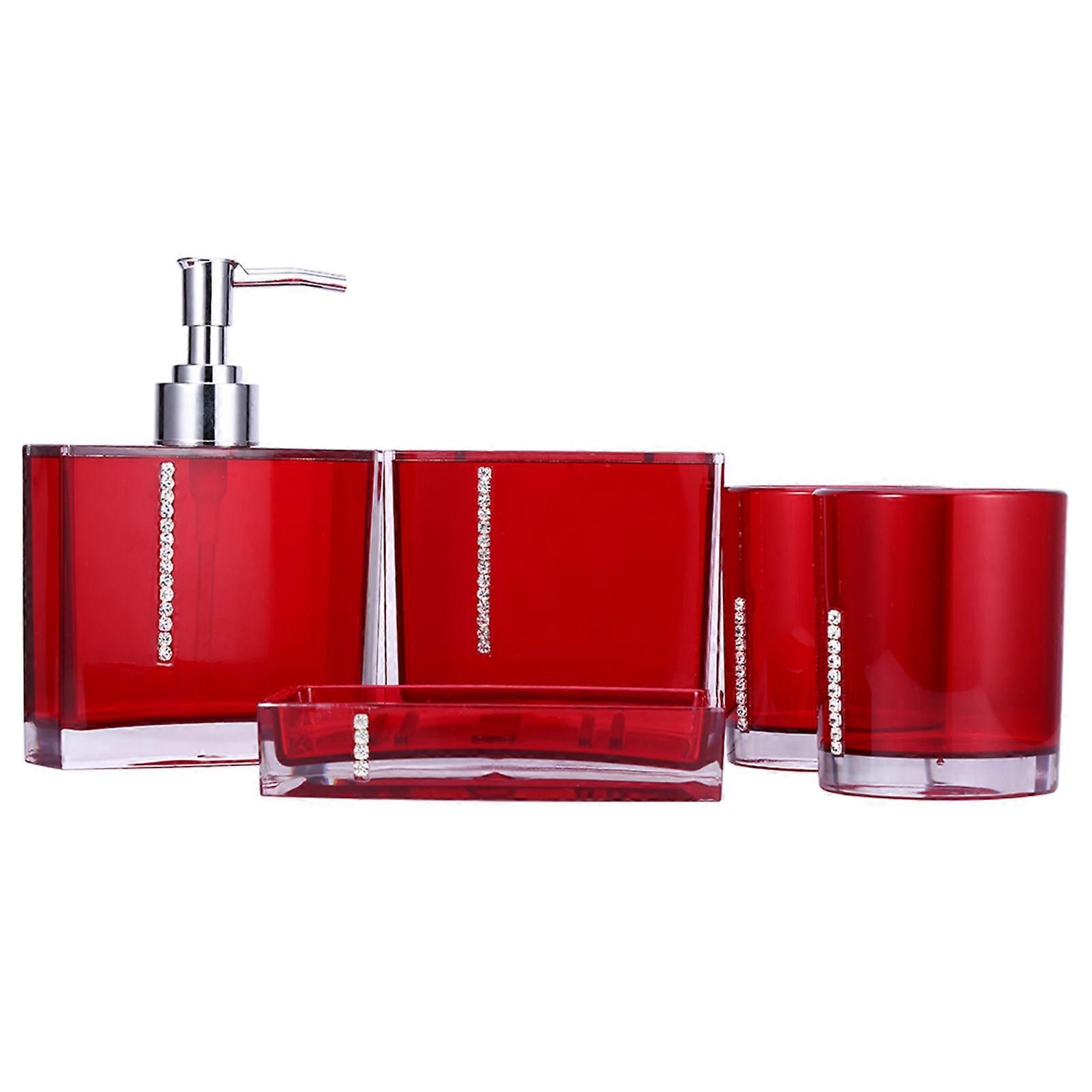 Ensemble de 5 accessoires de salle de bain en acrylique, gobelet, bouteille, porte-brosse à dents, porte-savon
