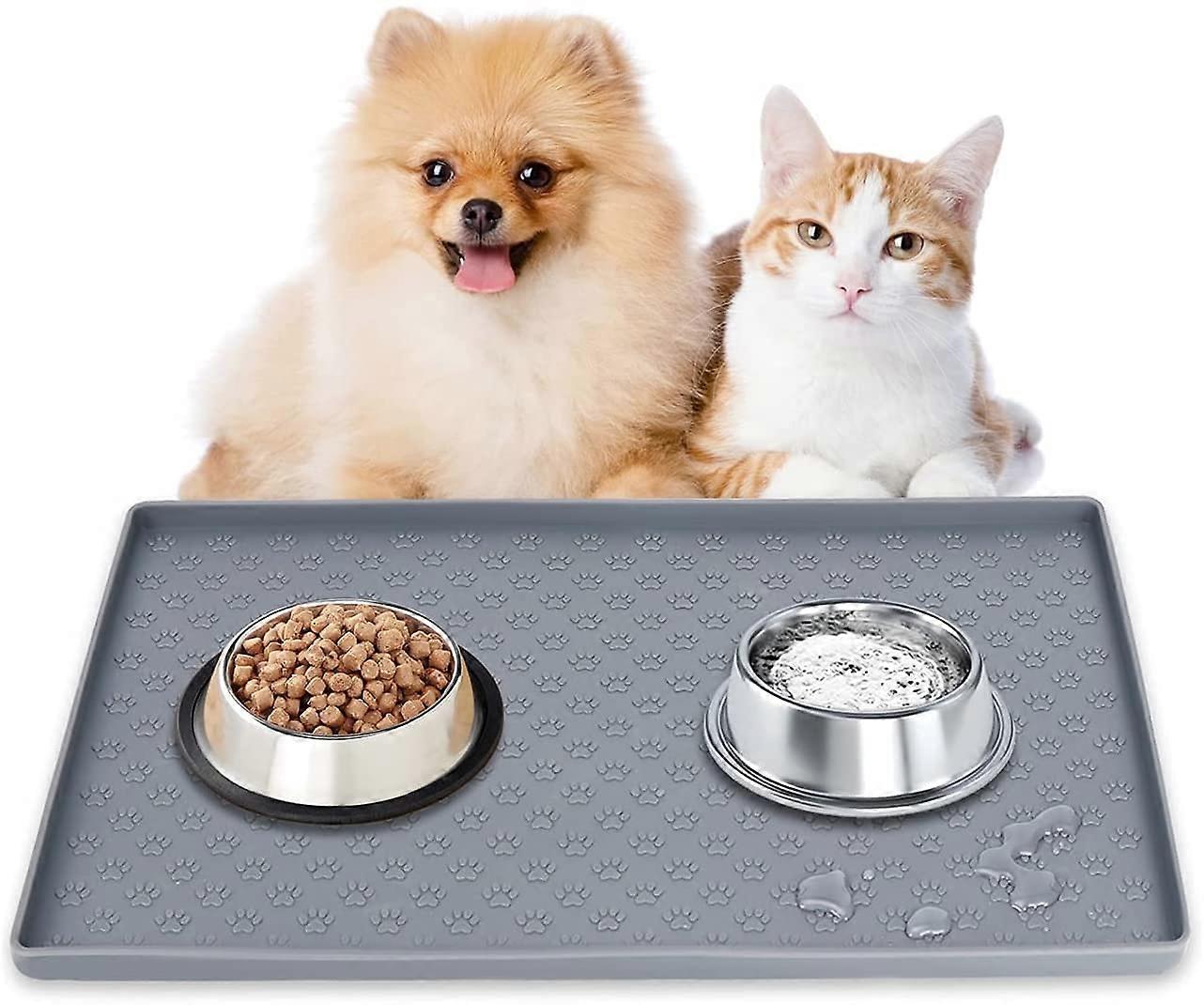 Pet Feeding Mat With Raised Edge Silicone Non-Slip For Food Spills And Water Spreads On Floor