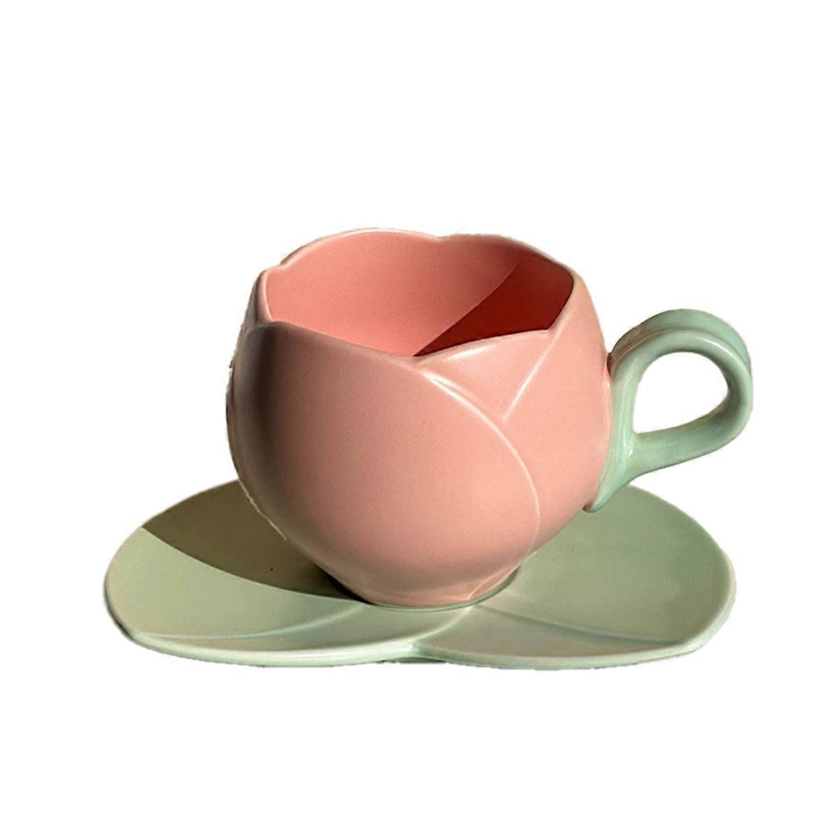 300ml Flower Shaped tulip cup Teacup Saucer Ceramic Drinking Cup, A