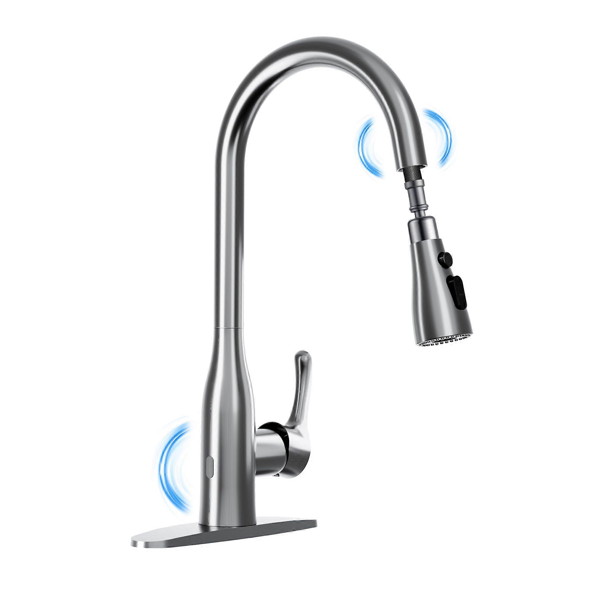 Touchless Kitchen Faucet with Pull Down Sprayer, Dual Sensor Sink Faucets, Stainless Steel Single Handle Faucet for 1 or 3 Hole
