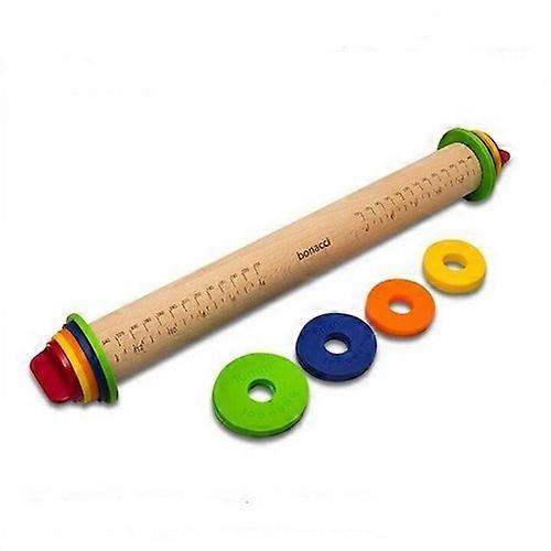 Adjustable Beech Rolling Pin with Thickness Rings - Non-Stick Dough Roller for Baking Pizza/Pastry