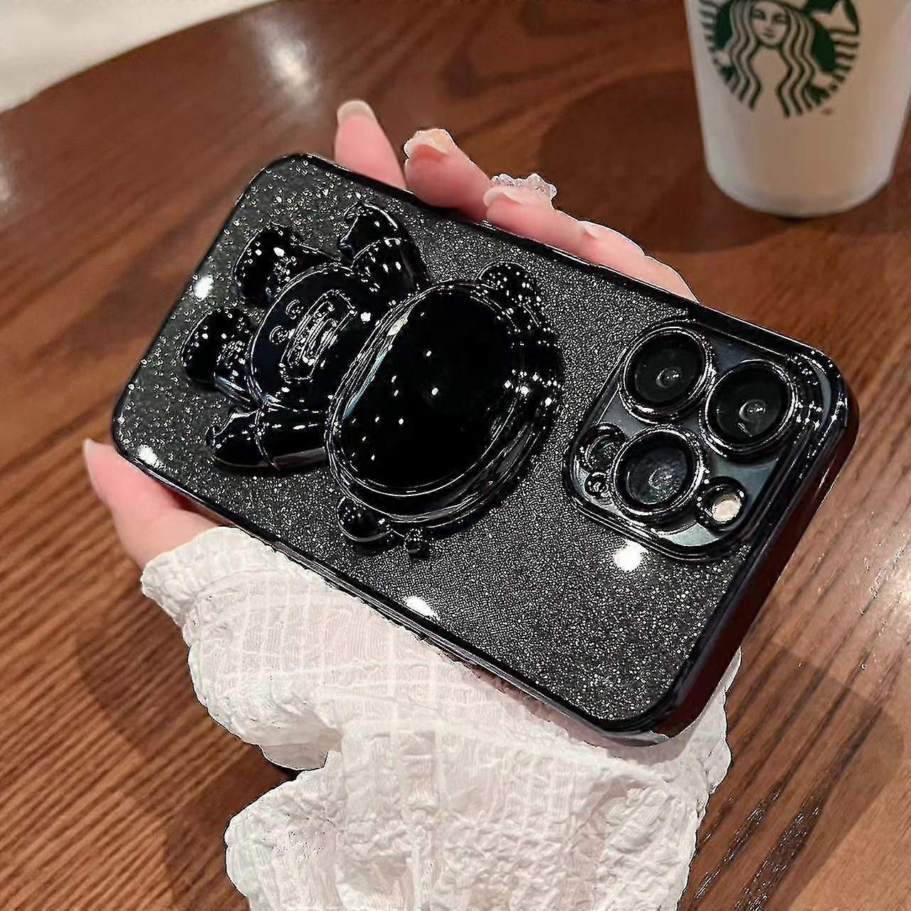 Glitter Astronaut Hidden Stand Case Compatible Iphone 14 Pro Max/14 Pro With Lens Protector Plating Soft Bumper