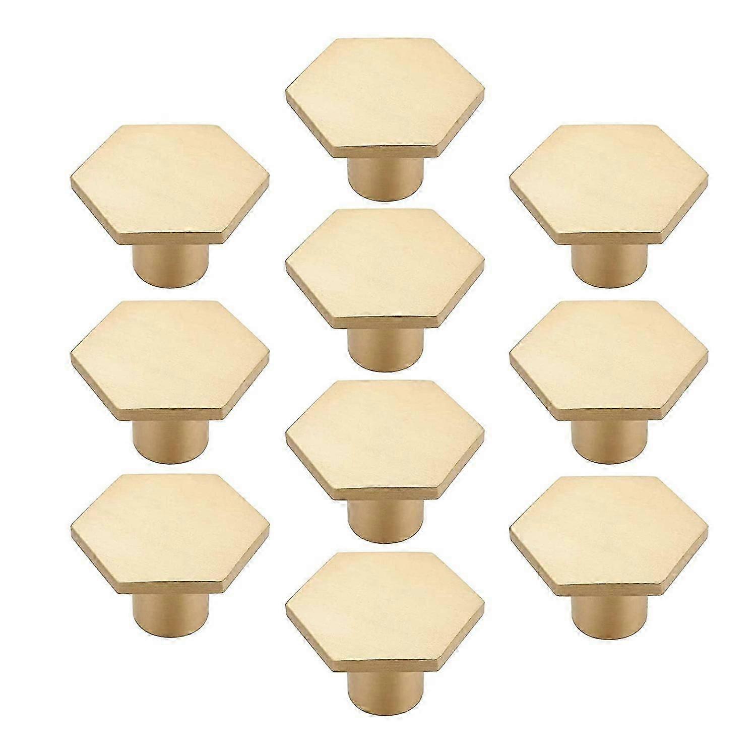 10PCS Brass Cabinet Handles Gold Drawer Knob Hexagonal Knobs for Cupboard Bedroom Table(with Screws