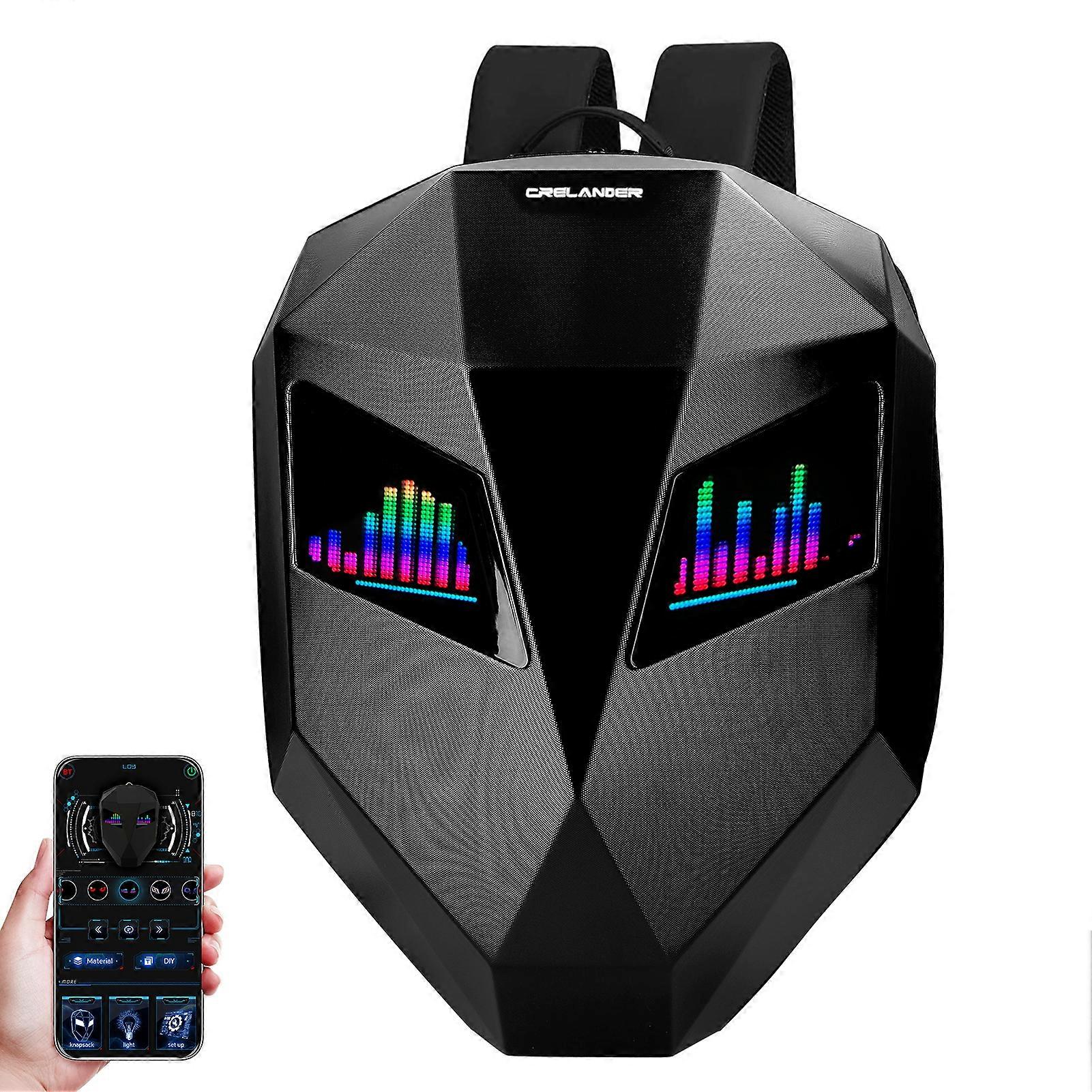 LED Light-Up Motorcycle Backpack Bluetooth App Control Customisable Display Innovative Design Durable Material Black Colou