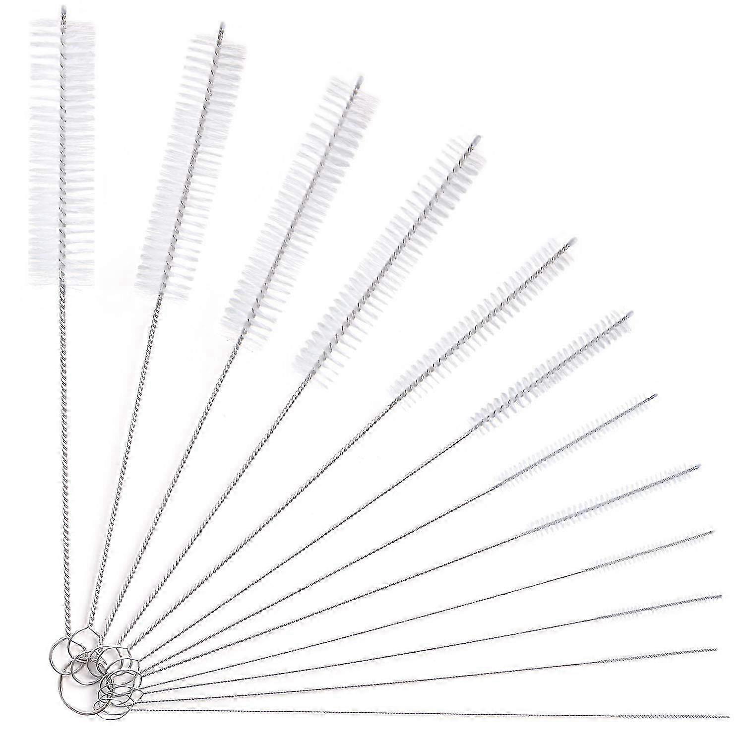 12 قطعة مجموعة فرش تنظيف زجاجة النايلون للزجاجات والنظارات والقش (أبيض)