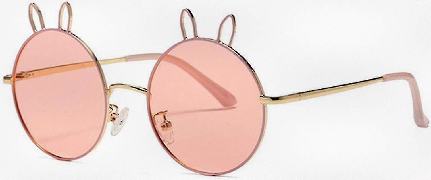 Polarized Kids Sunglasses with Metal Round Design and Rabbit Ears, Suitable for Boys and Girls Aged 5 to 16