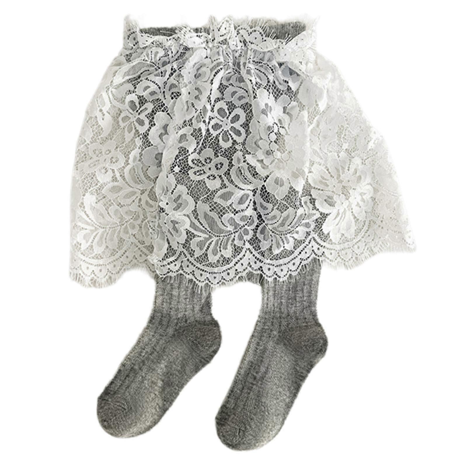 Girls Fashion Tights with Attached Lace Skirt Stretchy Waistband