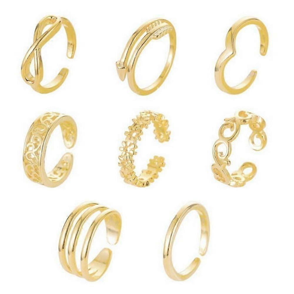 Band Open Gold Toe Ring, Silver Tone, 8 Pieces  Adjustable Stackable Anklet Jewelry Set