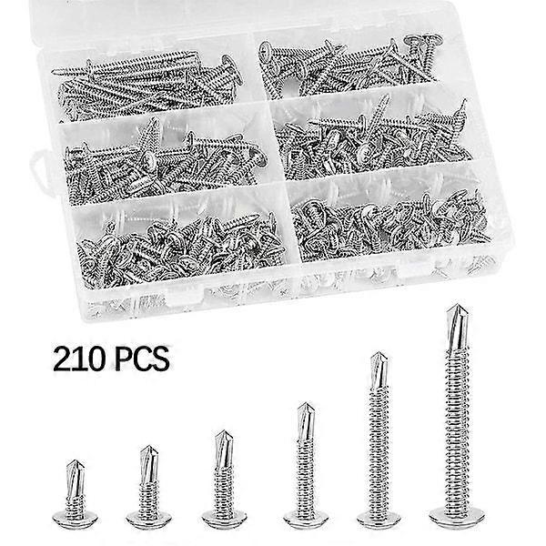 210-piece set of self-tapping screws in 6 sizes, cross head, for metal repair