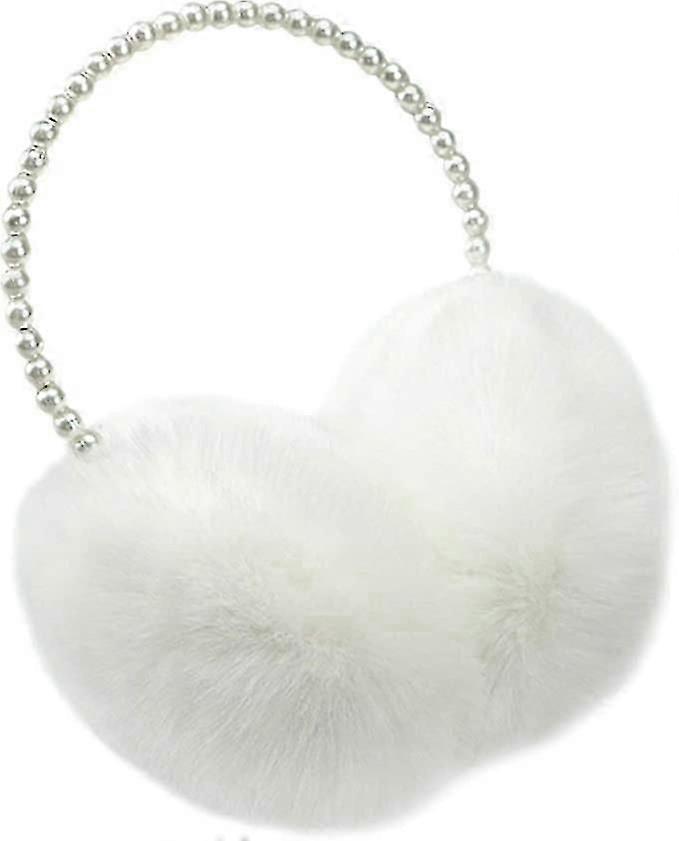 Women's Soft Plush Earmuffs Outdoor Warmer with Pearl Headband
