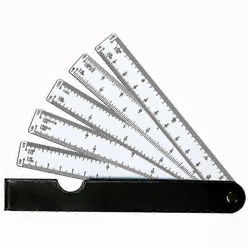 Fan Shape Scale Ruler with 5 Blades for Engineering Architects Multifunctional multiscale 5 sizes foldable rulers 5