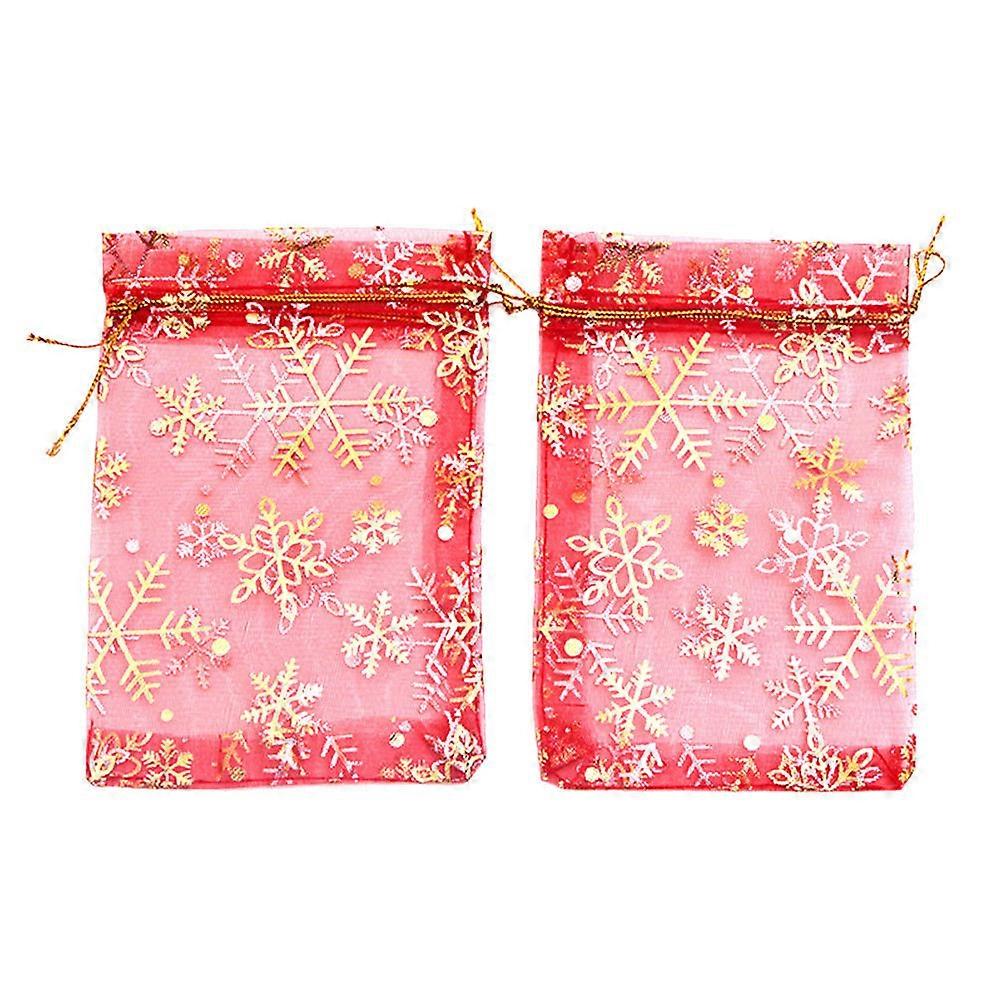 Snowflake Organza Bags Storage present Bag for Christmas Travel Business Display Red 13x9x0.1cm 50Pcs