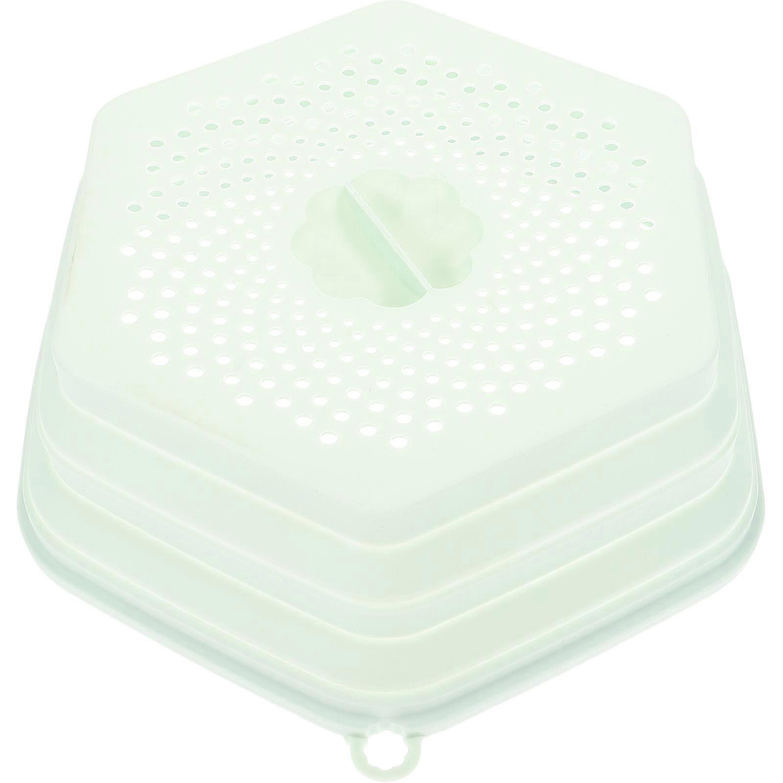 Microwave Dish Cover Oil-proof Silicone Round with Handle Home Use Light Green 1Pcs