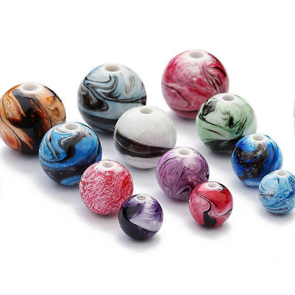 DIYブレスレットネックレス作り用100個のミックスカラーレジンビーズ–ヴィンテージインクペインティングスタイルクラフトアクセサリー