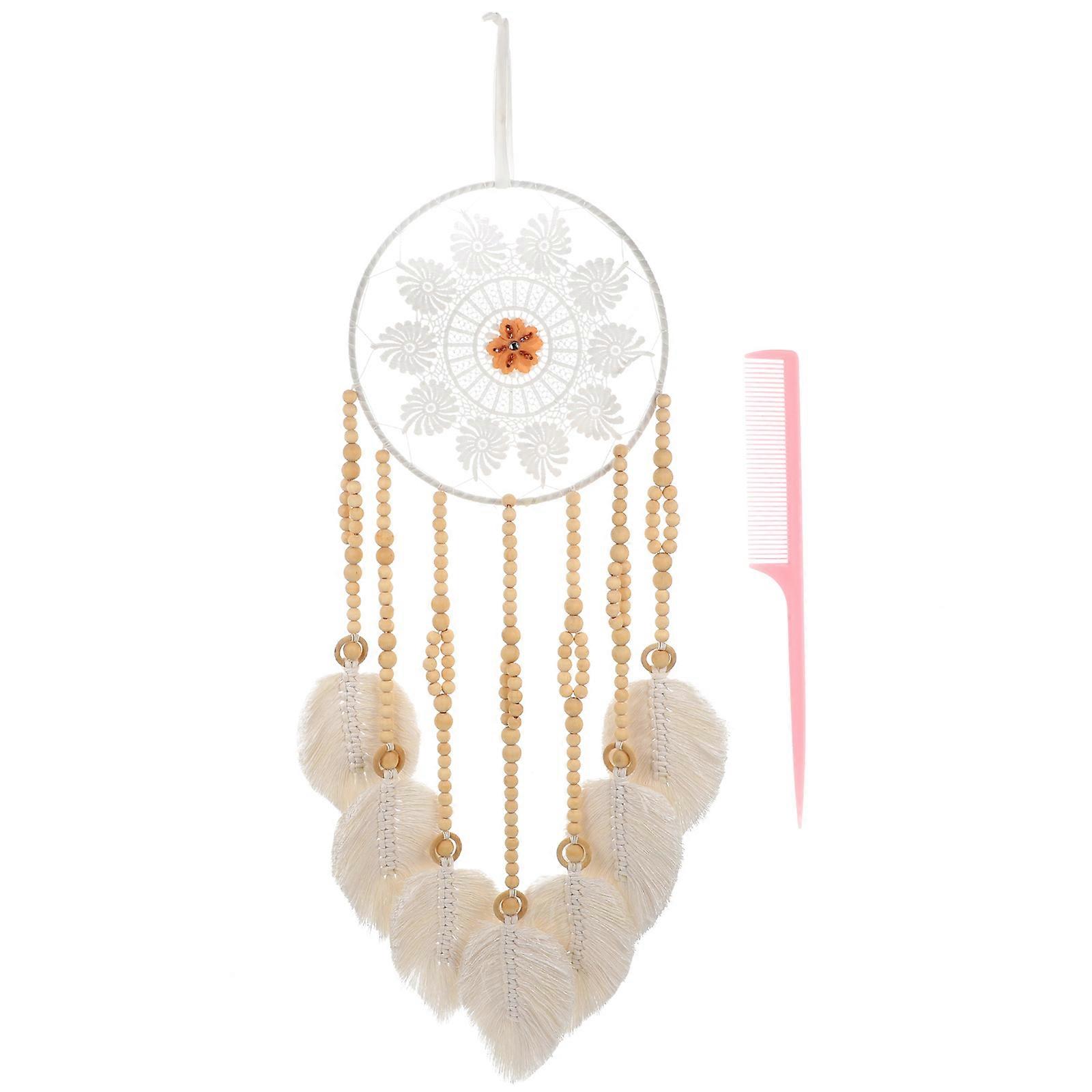 Hanging Decorations For Home Handmade Dream Catcher Circular Shape Cotton Rope Wood 97x24.5cm 1Set