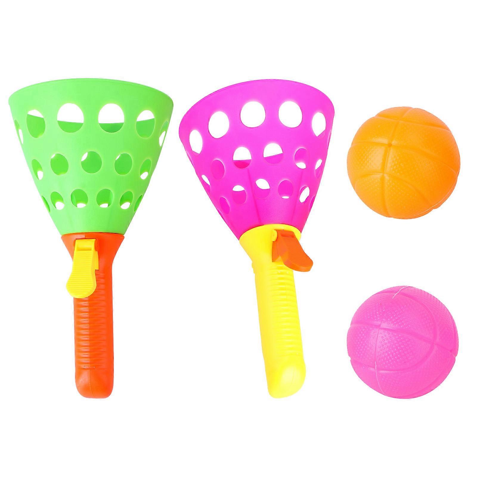 Kids Catch Toy Toss Ball Launcher Shape Round Balls Children Backyard Rackets 4 Balls Random Color