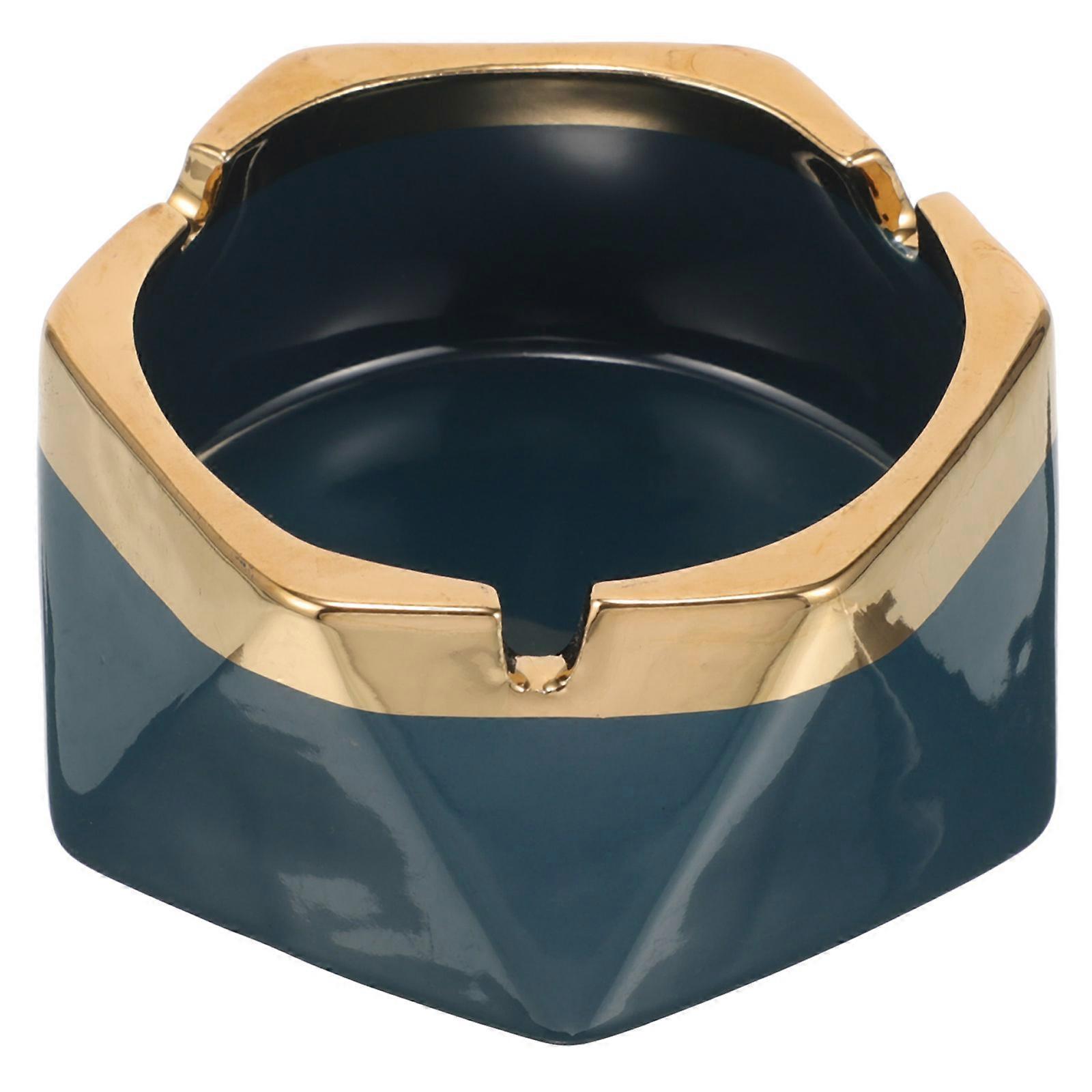 Here's a refined and creative product description for your **Dark Blue Ceramic Ashtray Small, High End Household Smoke Holder with Grooves – Creative