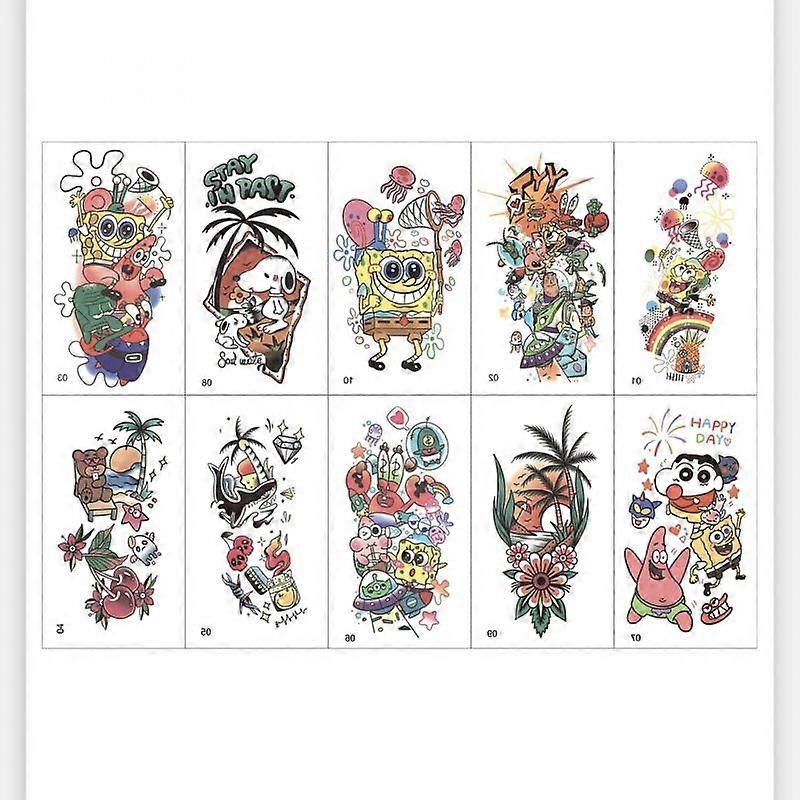Summer old school splicing flower arm color tattoo stickers SpongeBob Crayon