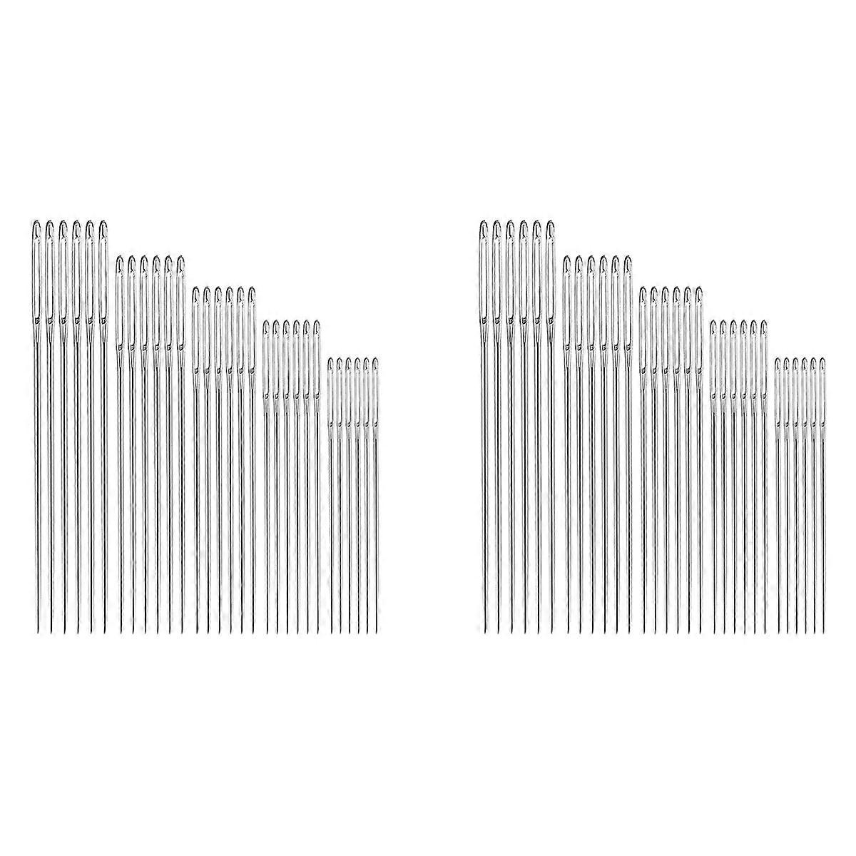 60Pcs Large-Eye Stitching Thick Needles, 5 Sizes Stainless Steel Sewing Needles Kit for Embroidery a