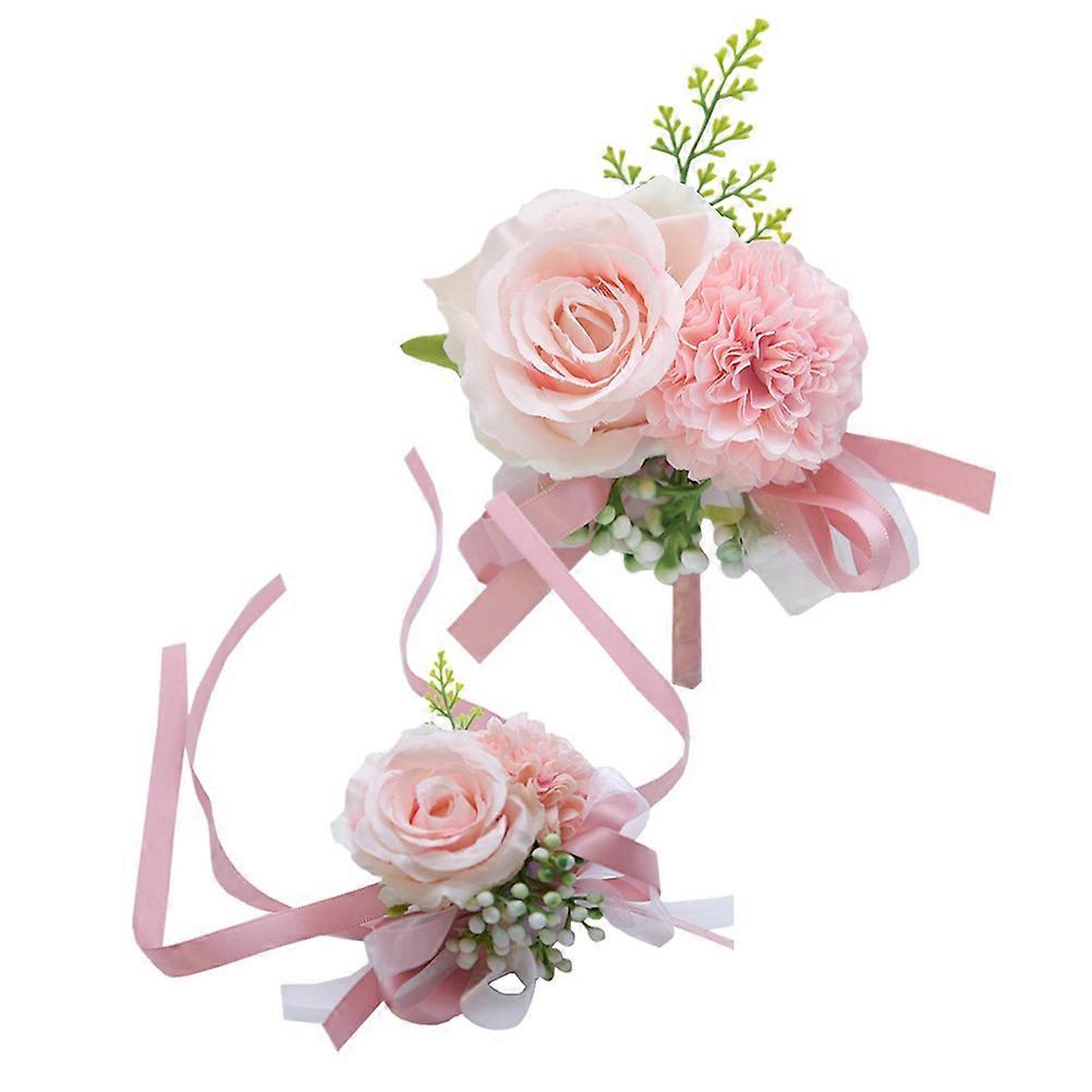 Faux Fleur Corsage Poignet Fleurs Ensemble Soie Rose 1Set