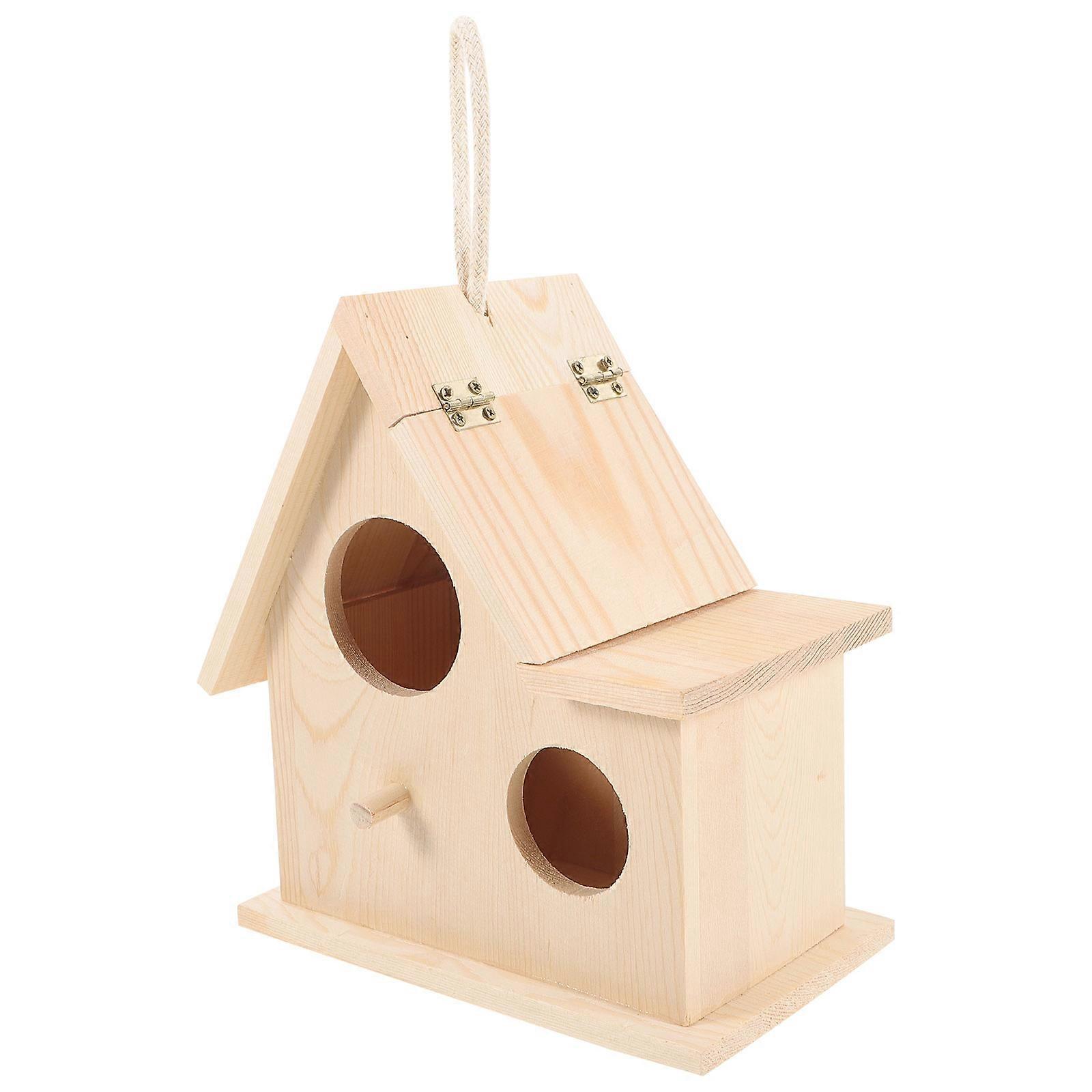 Wood Bird Nest Parakeet Nesting Box Garden Backyard Decoration Beige 19x17x10cm Breeding 1Pack