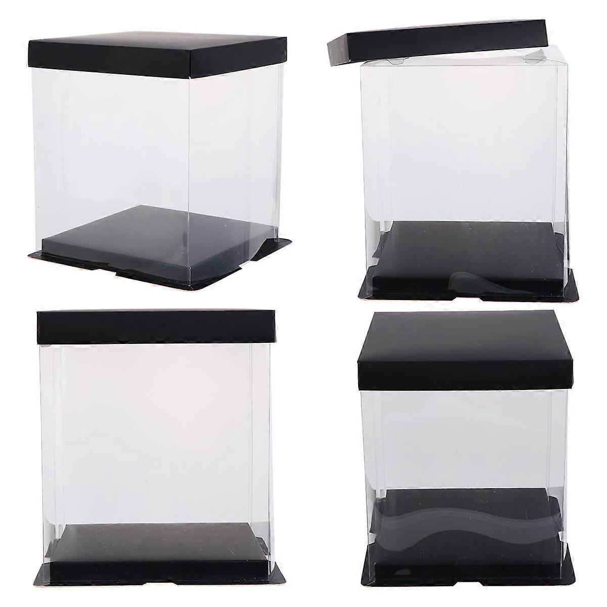 Cake Box Packaging Storage Elegant Square Plastic 4Pcs