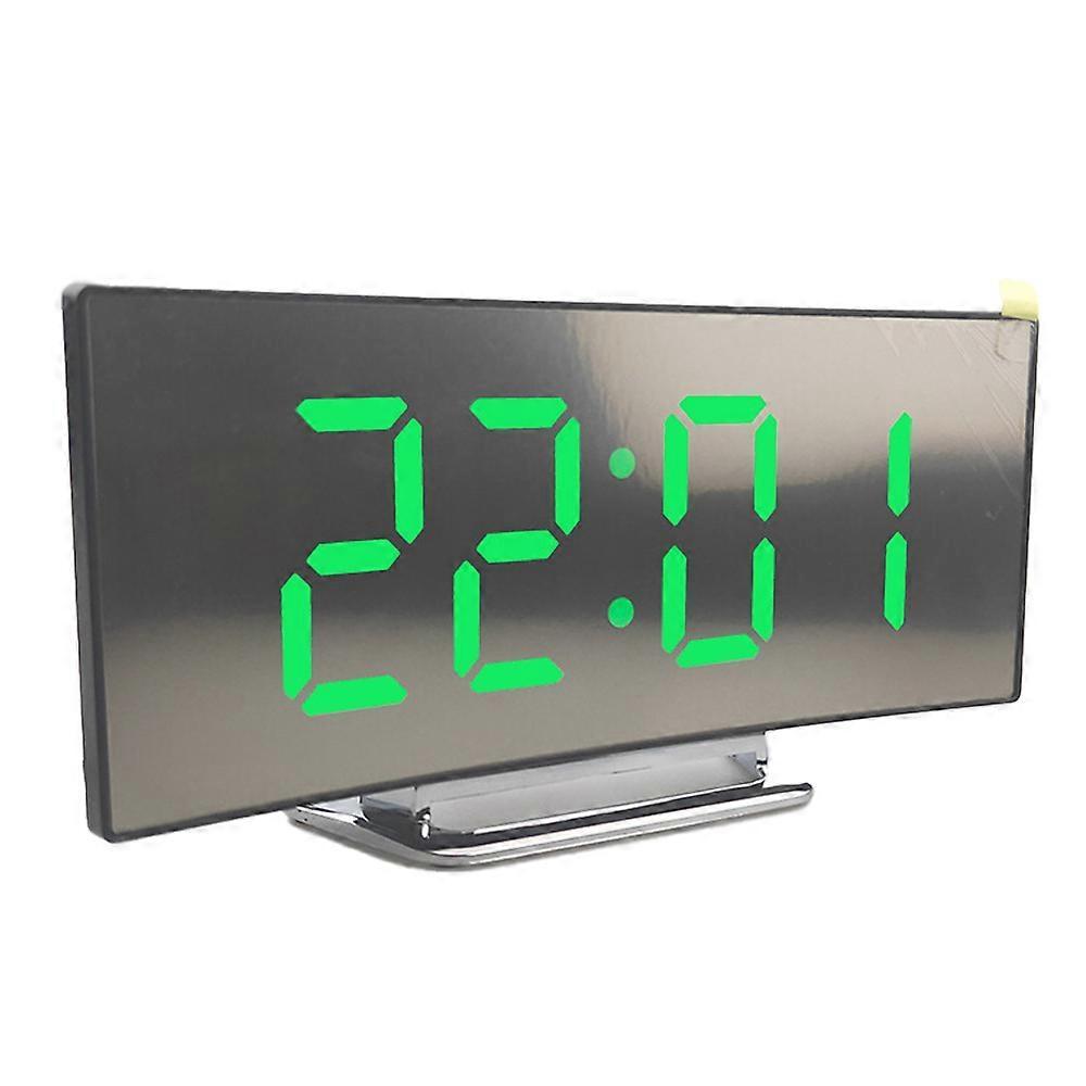 Digital Alarm Clock,  Large Mirrored Led Clock With Dual Usb Charger Ports | Easy Snooze Function-Green