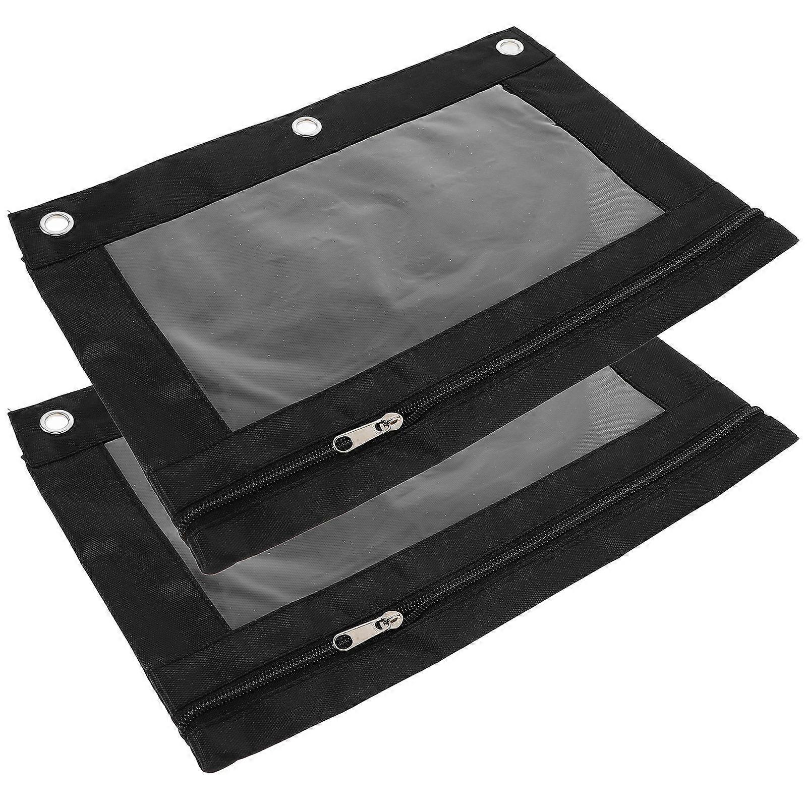 Binder Pencil Bag Nylon Pencil Pouch For Office Use Students Rectangular Canvas Waterproof 2Pcs