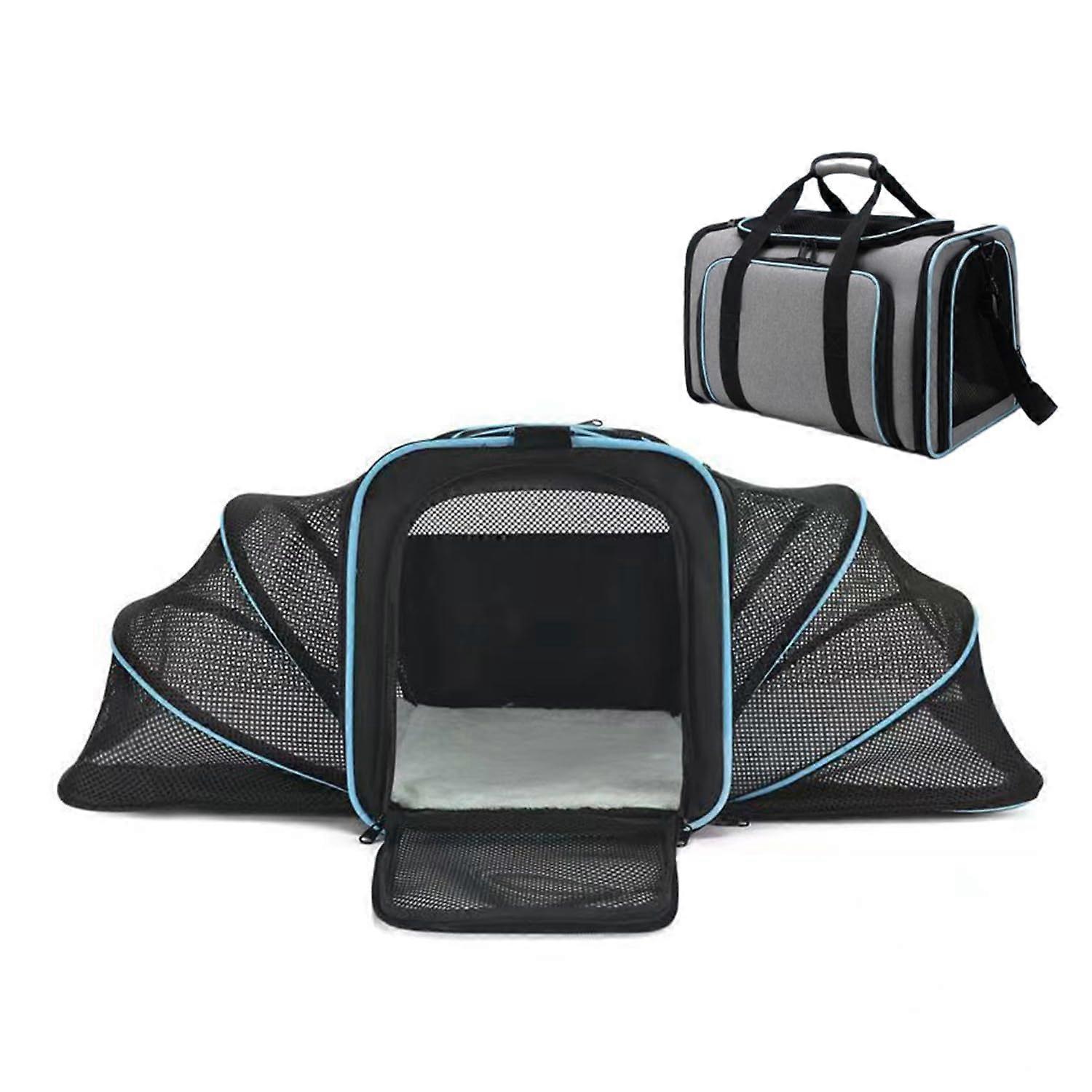 4Sided Expandable Cat Carrier, AirplaneFriendly Foldable Cat Backpack for Travel with Shoulder Strap, Suitable for Cats Up to 10 kg (Grey  Blue)