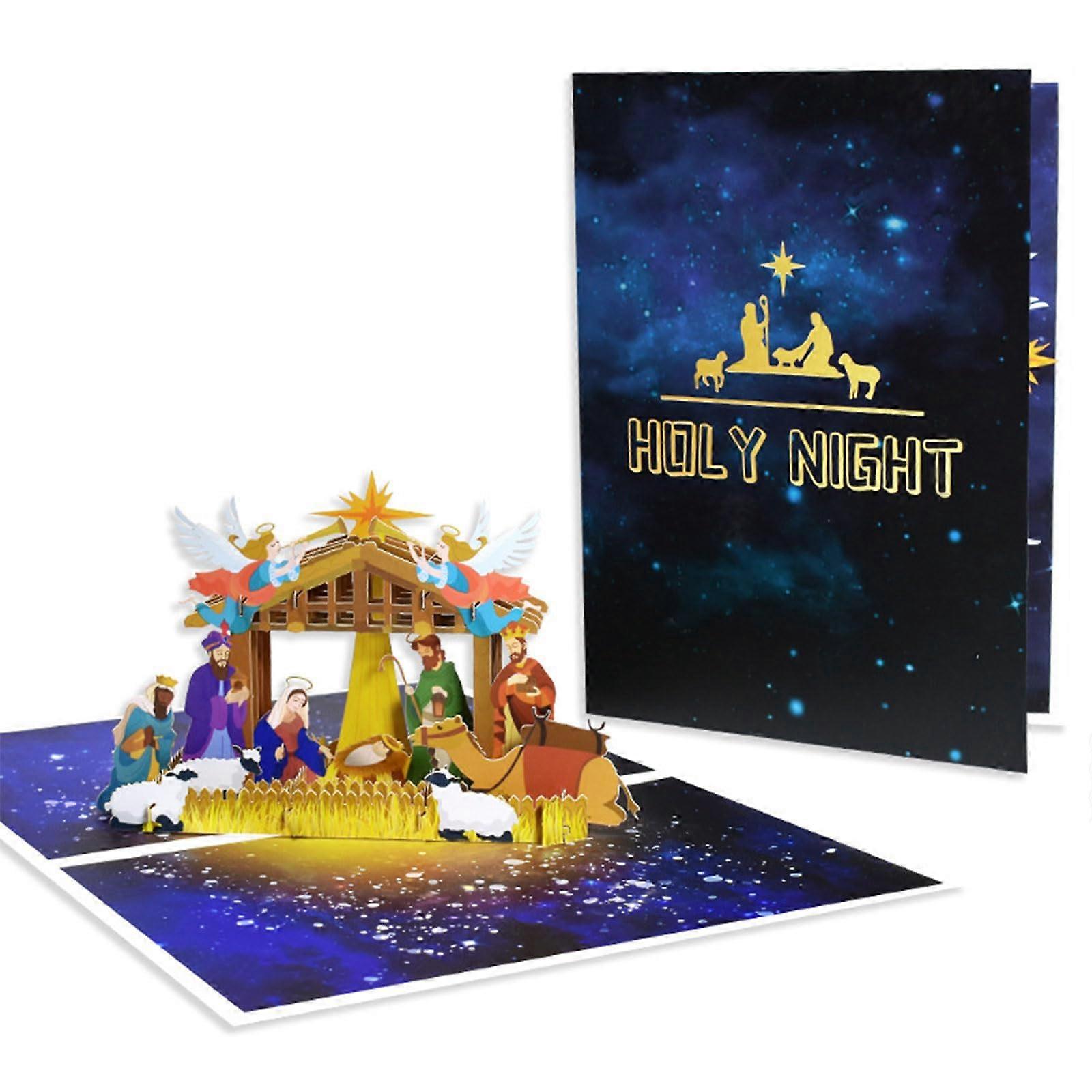 3D Nativity Scene Christmas Card Portable Realistic 5x7 Inch Cardstock Blank Inside