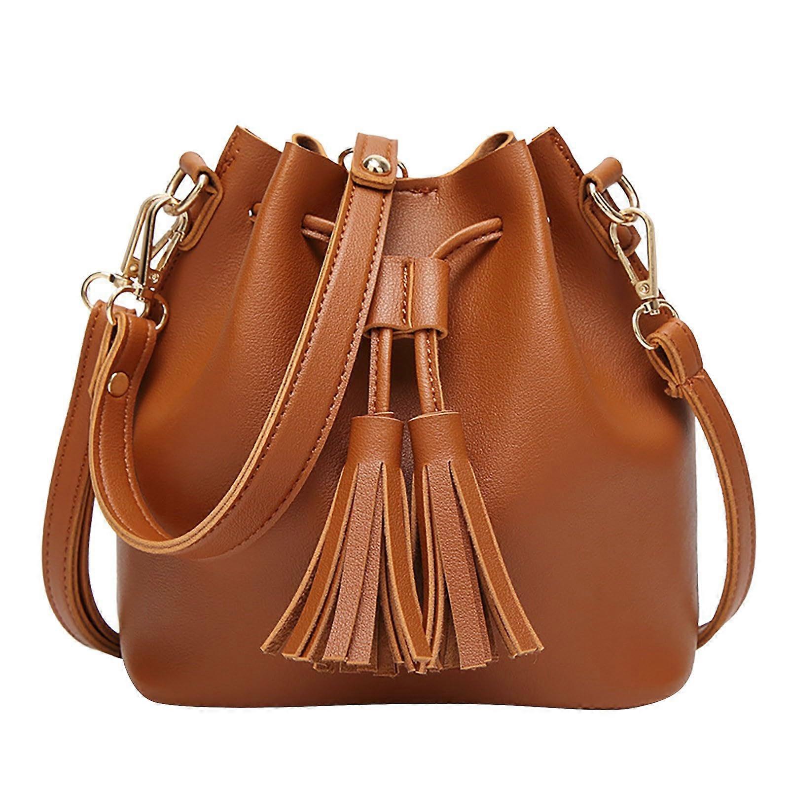 Solid Color Single Shoulder Women's Tassel Messenger Bag Crossbody Leather Large Tote Bag With Pockets And Compartments