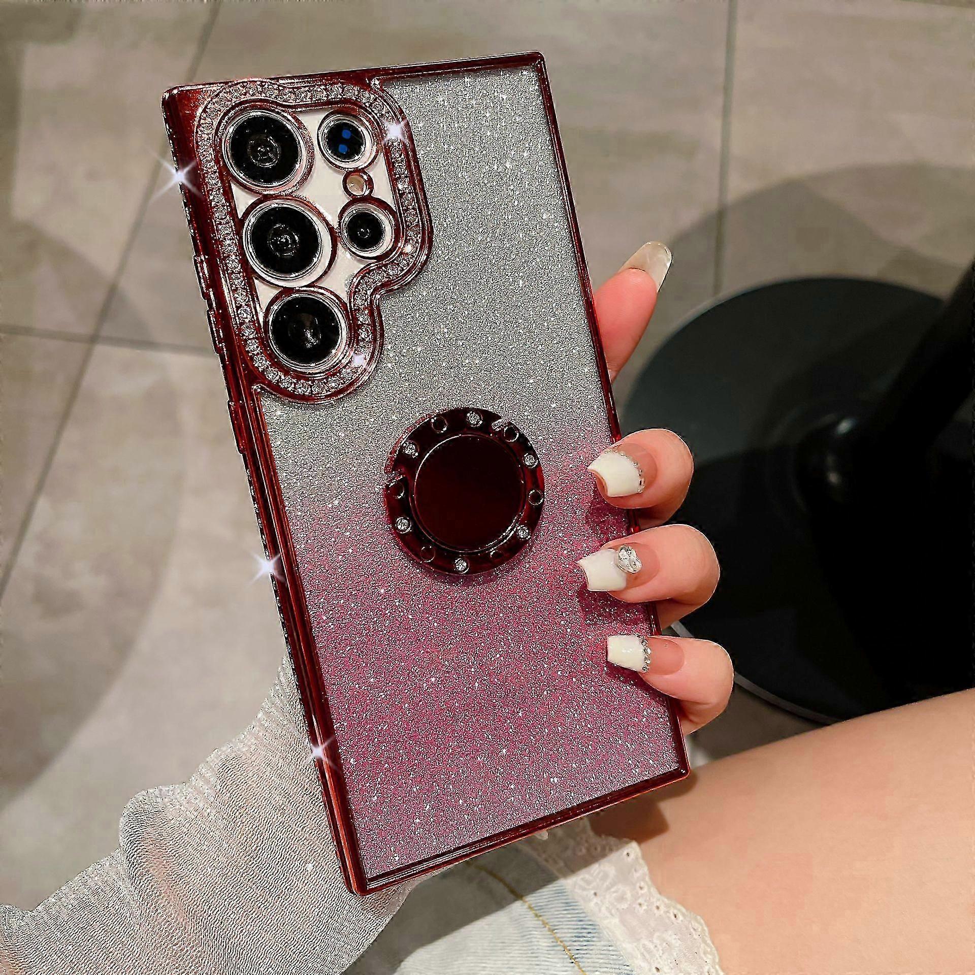 For Samsung Galaxy S24 Electroplating Ring Bracket Case, Flash Diamond Gradient Glitter Soft TPU Protective Case