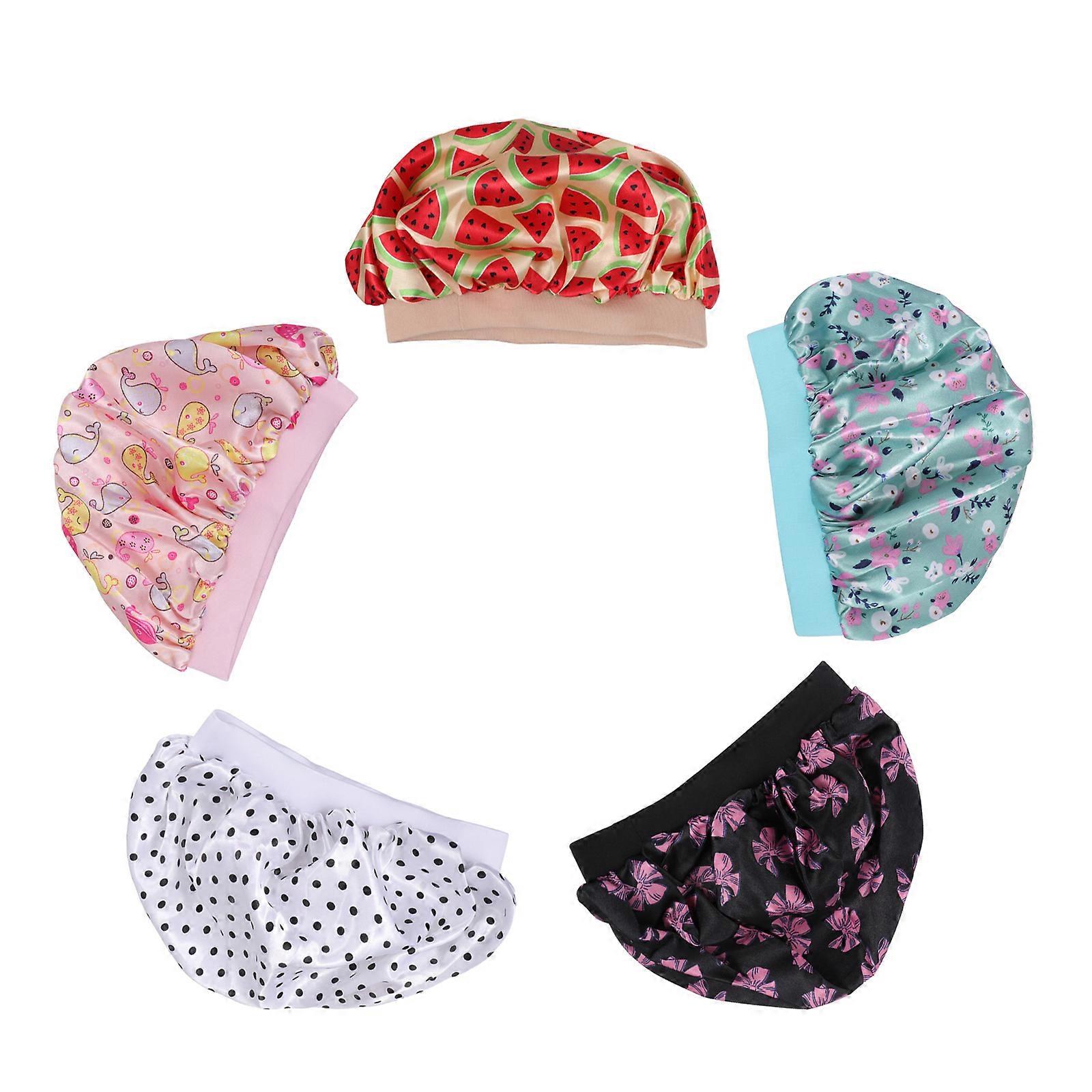Boné de cetim para dormir com função de estilo de cabelo melancia bege 5Pcs