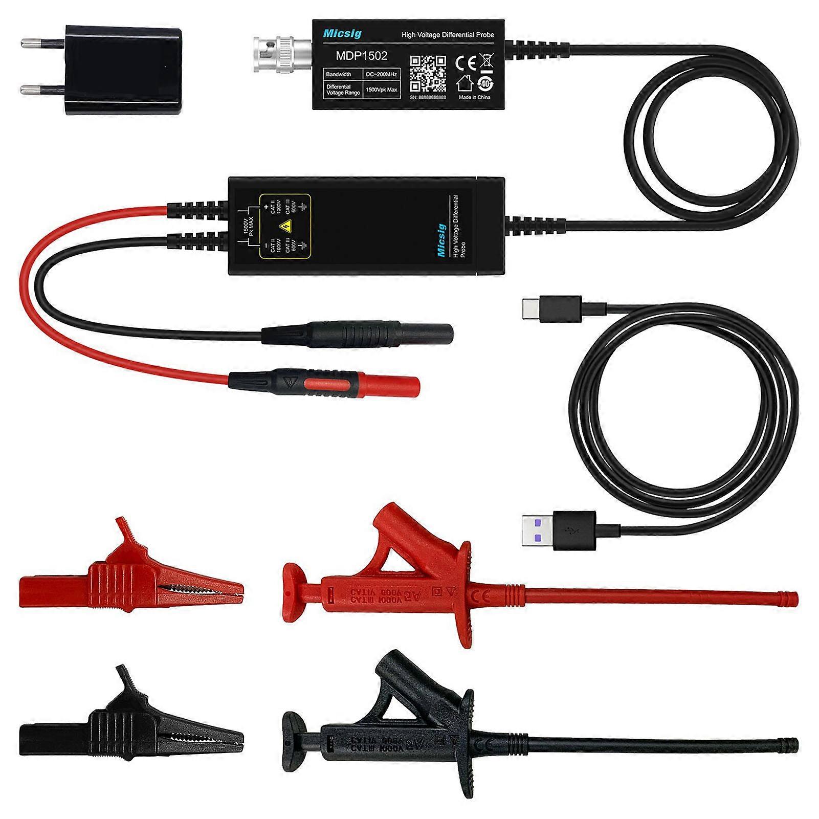 High Voltage Differential Probe 200MHz Bandwidth 50X 500X Attenuation Dual Range Selection Oscilloscope Probe 100‑240V EU Plug