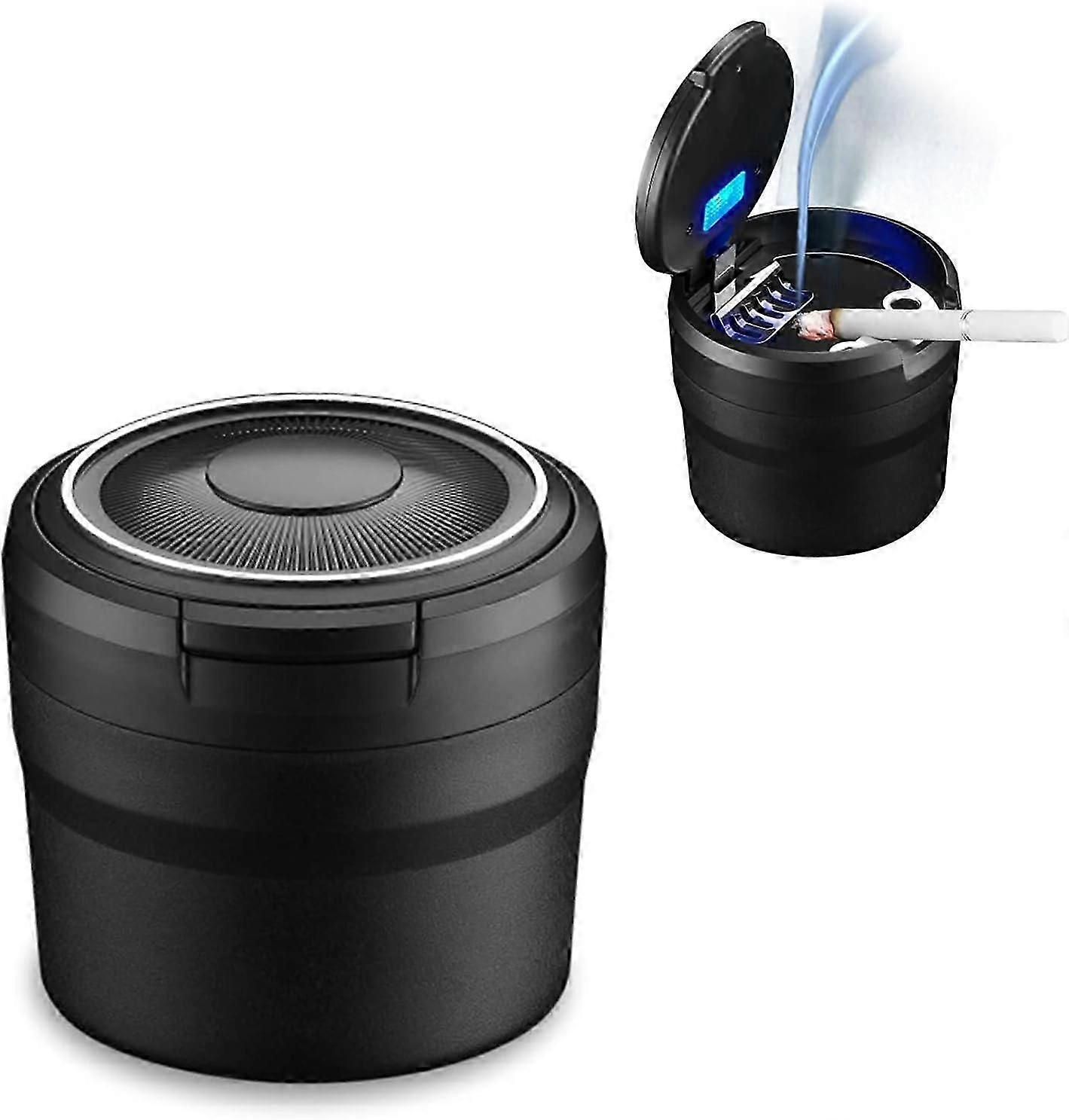 Auton tuhkakuppi, kannettava matka-auton tuhkakuppi, helppo puhdistaa irrotettava auton tuhkakuppi LED-valolla kääntökannella, itsestään sammuva tuhkakuppi (musta)
