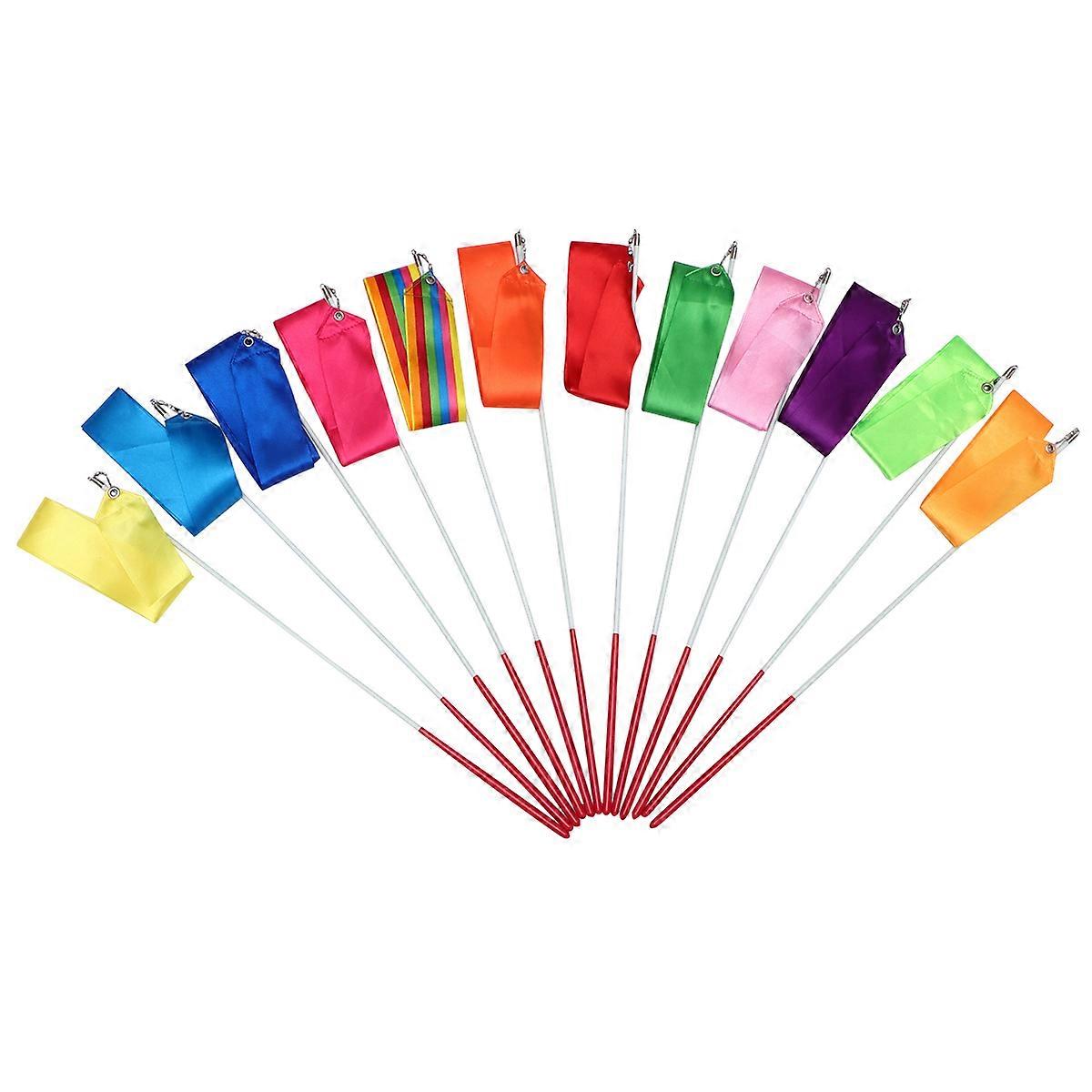 Colorful Dancing Streamers Rhythmic Gymnastics Ribbons for Twirling Training and Dance Activities – Vibrant Pink, Yellow, Red, Blue Set of 12