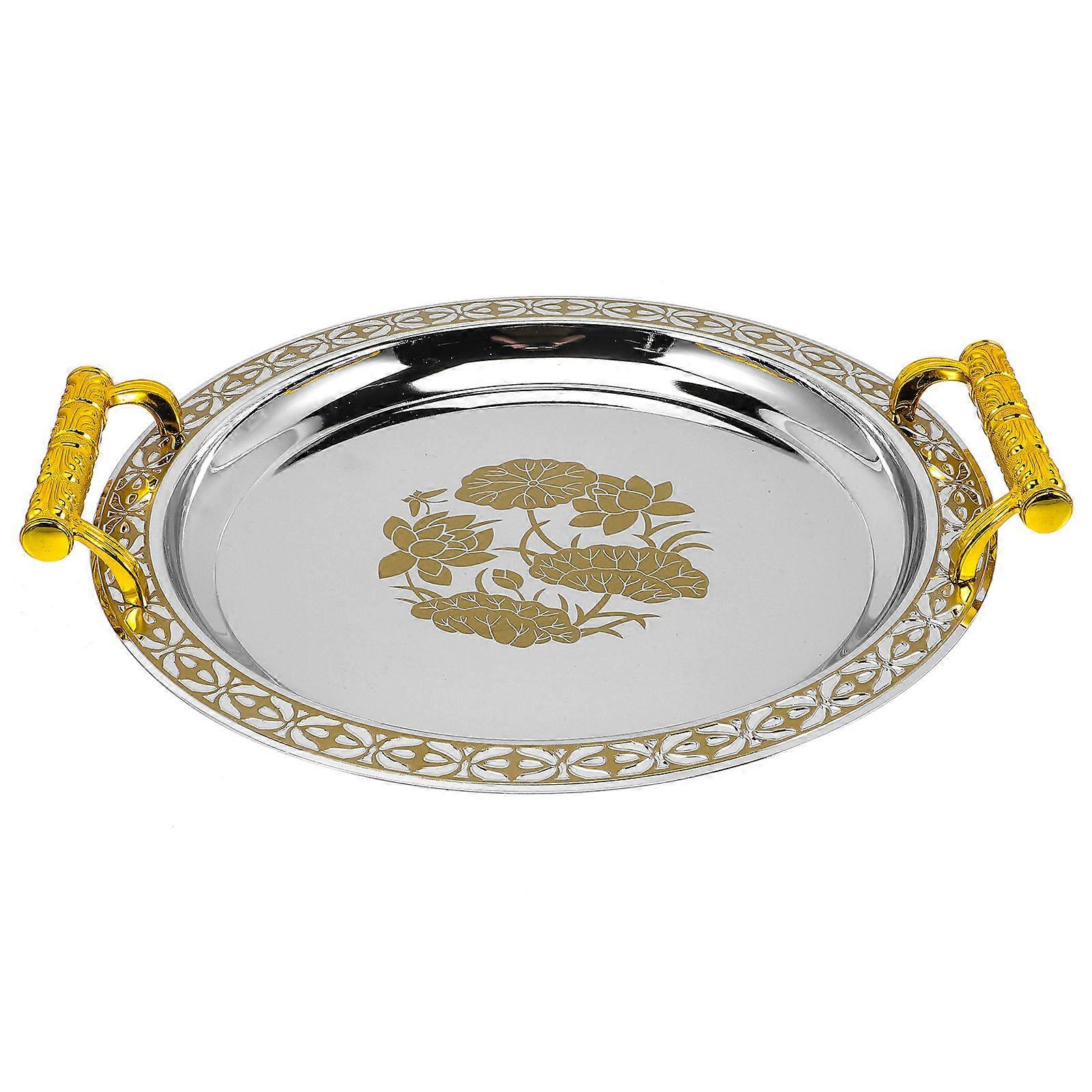 a polished product description based on your input:
 
**Elegant Round Stainless Steel Storage Plate – Perfect for Fruits, Desserts &