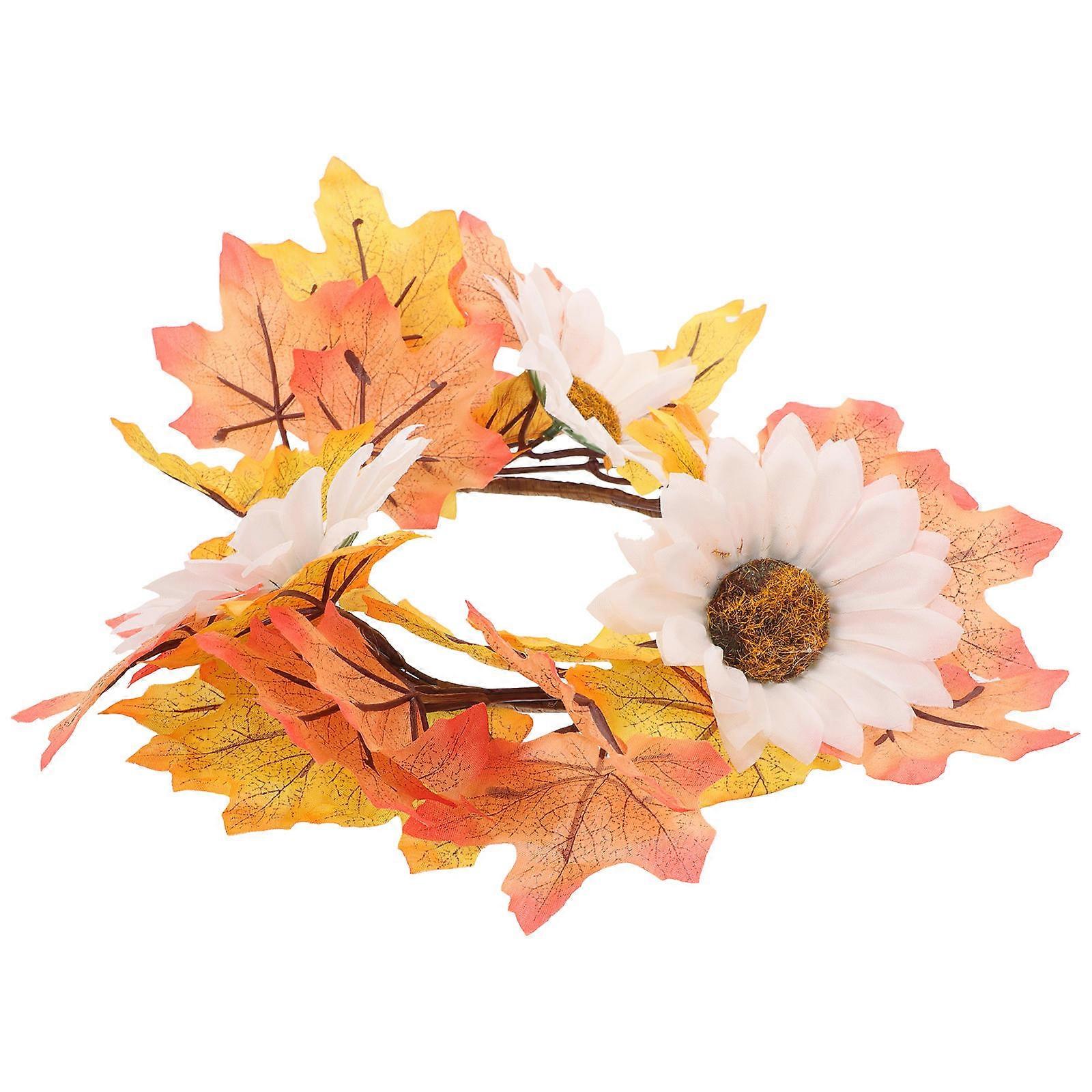 Autumn Leaves Plastic Candle Wreath for Table Decoration with Maple Leaf Design 6.5 Inches