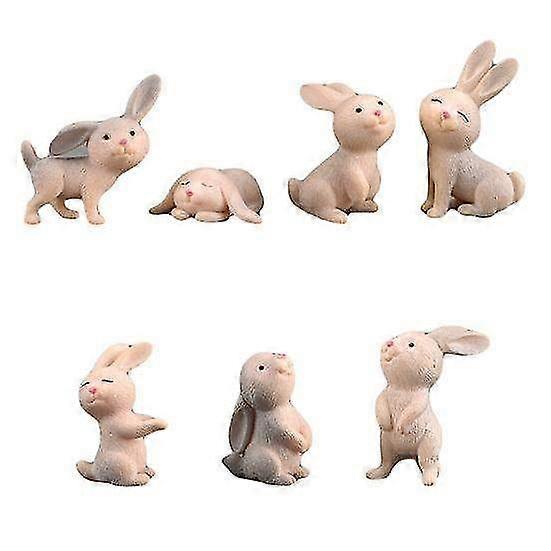 7-Piece Cute Rabbit Bunny Animal Figurine Set - Miniature Crafts for DIY Bonsai Decoration & Home Decor