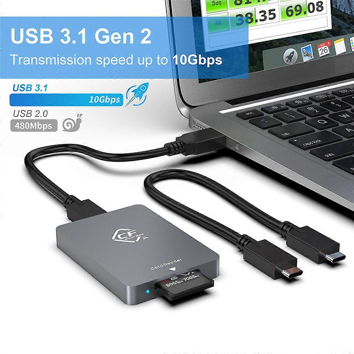 2X CFexpress Type A Card Reader USB3.1 Gen2 Adapter 10Gbps for XP with Cable for SLR