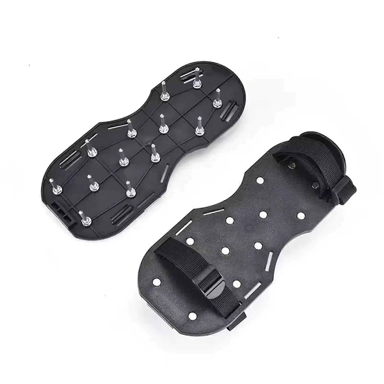 Manual Lawn Aerator Shoes with Spikes - Durable Plastic Construction, Adjustable Straps, Metal Buckles, Black