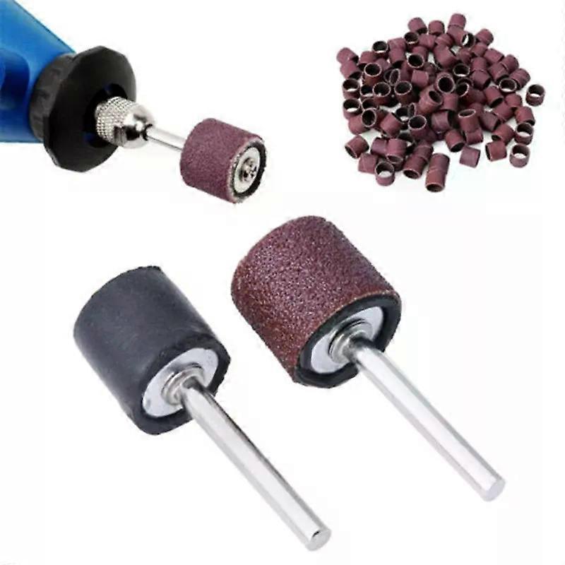 100pcs 80 Grit Sanding Drum Assemblies Sleeves Set with Sanding Mandrels for Tools Rotating Abrasive Tools Sanding Belts Nail Remover