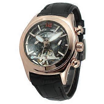 FORSINING Men Automatic Mechanical Waterproof Watch Wristwatch (Black Dial Rose Gold Case)