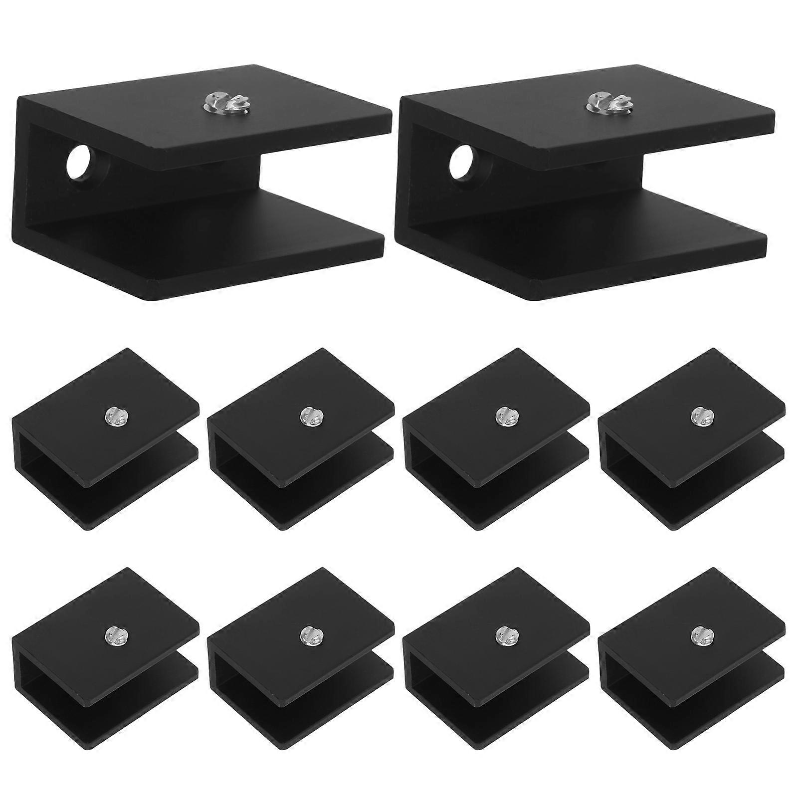 10pcs Square Frameless Glass Shelf Bracket Clips Black U Shaped Stabilizing Clamps With Screws For Wall Mounted Glass And Mirror Shelves