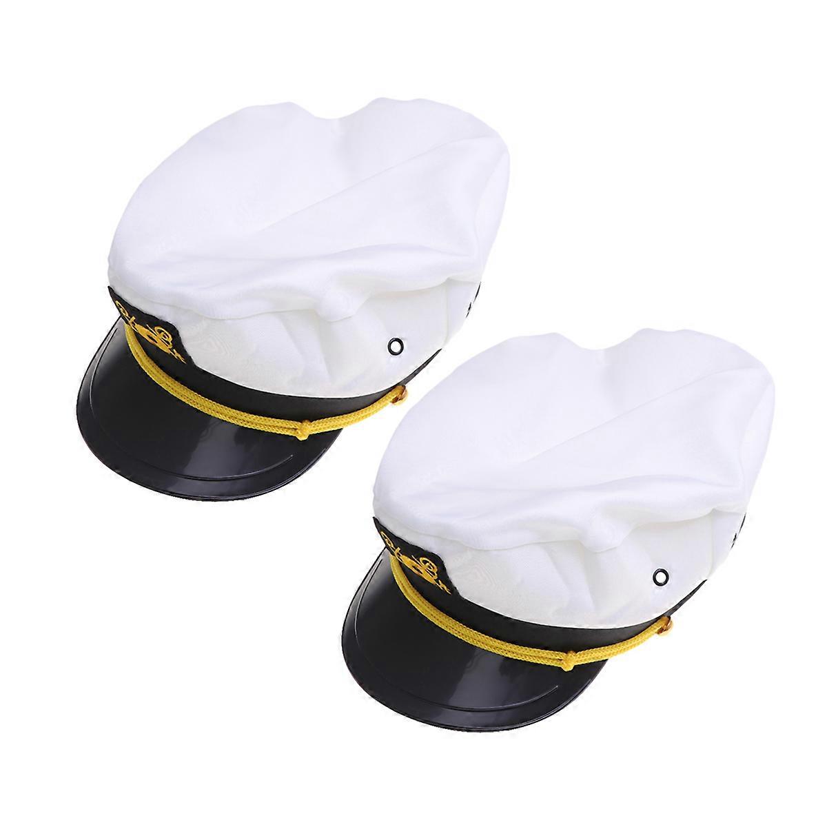 White Captain Hat For Men And Women In Average Size For Themed Parties And Halloween Costumes With Fun Look 2Pack