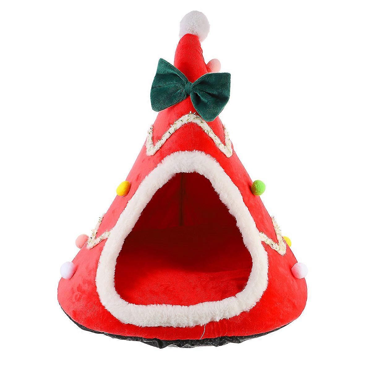 クリスマス猫ベッドペットネスト犬犬小屋クッション半密閉型暖かいスリーピングハウス屋内猫子犬ウォッシャブル耐久性ファッションツリーパターン