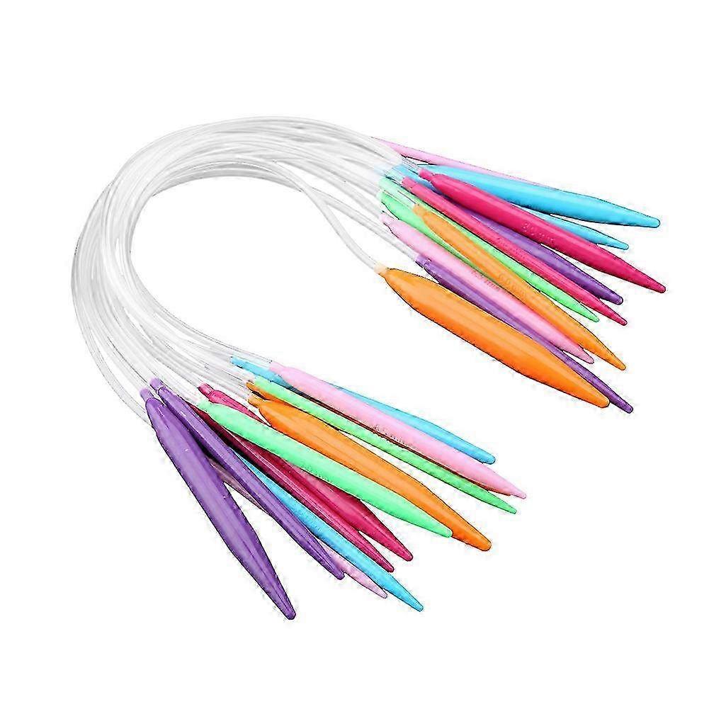 12 Piece Multicolor Circular Tube Knitting Needles Kit (40CM) - Plastic Sweater Needle Set for Easy Crafting & Knitting Projects