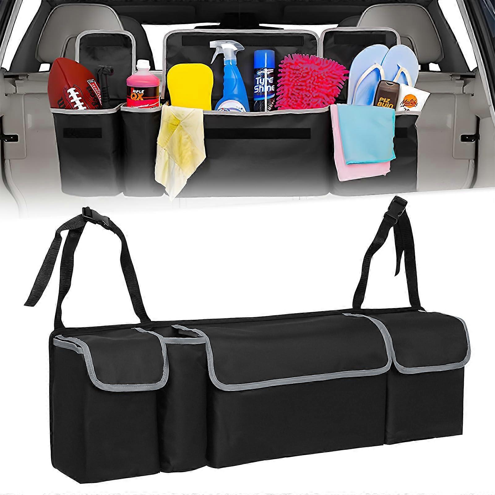 Boot Organiser Storage Bag Car Boot 90 X 25 Cm Black With 4 Pockets And 3 Adjustable Straps